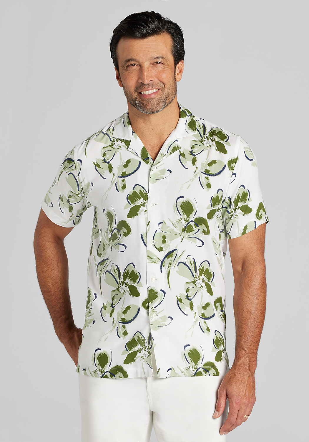 Jos. A. Bank Tailored Fit Lotus Short Sleeve Sportshirt - Big & Tall