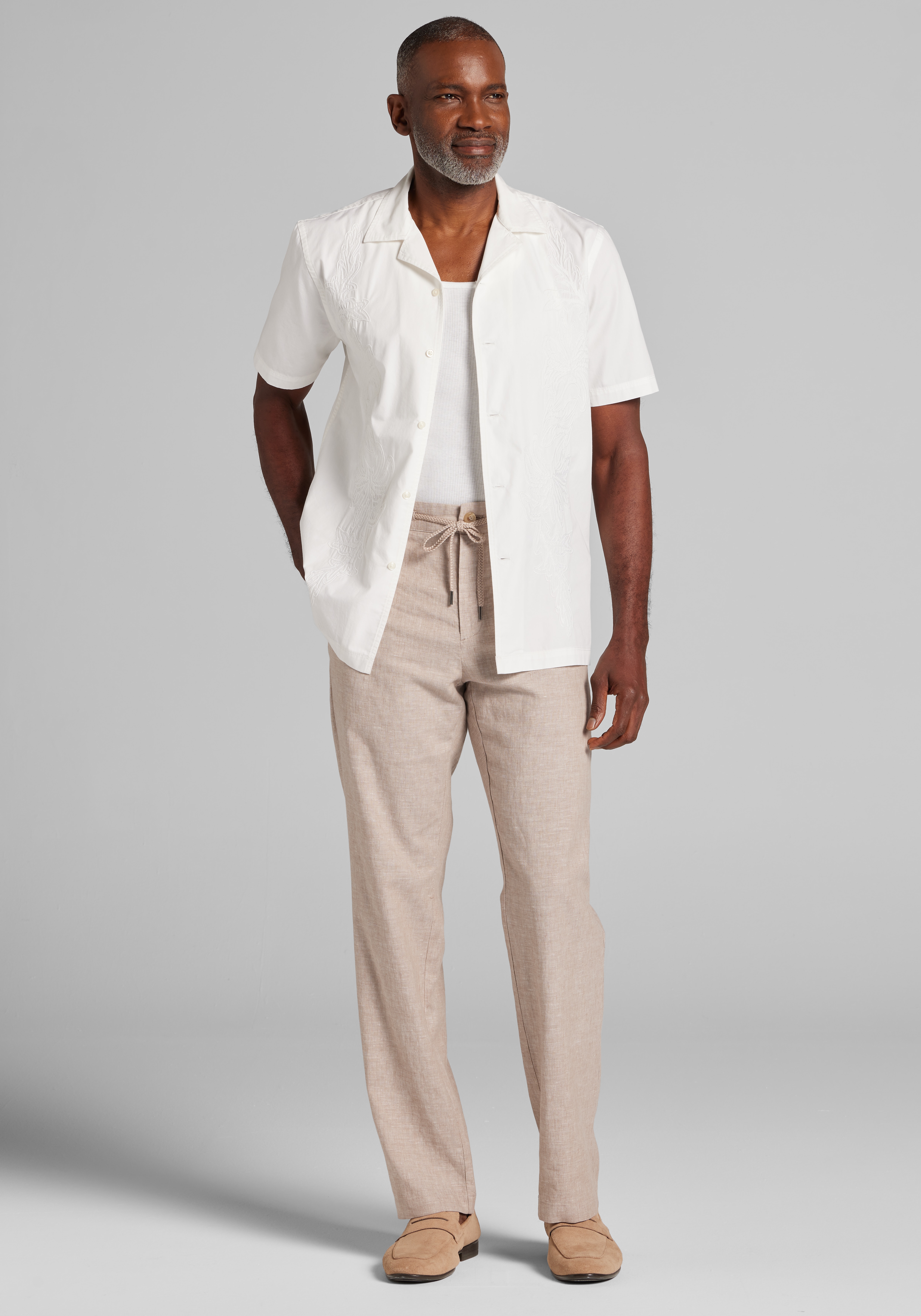 Jos A. Bank Tailored Fit Floral Embroidered Short Sleeve Button Up Shirt