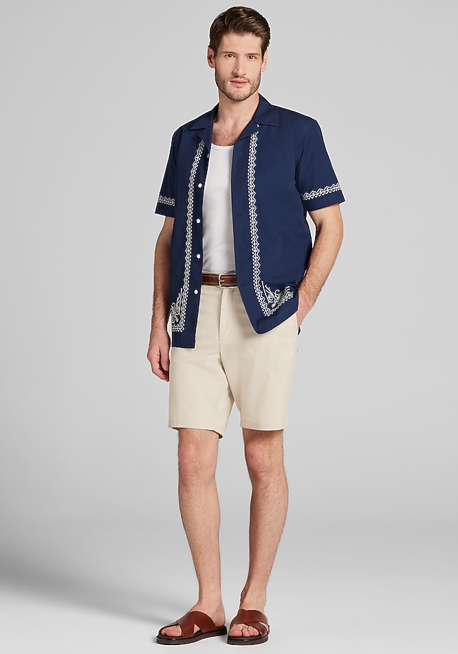 Jos. A. Bank Tailored Fit Border Embroidered Short Sleeve Button