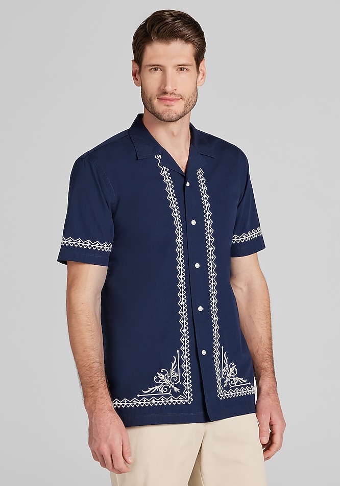 Jos. A. Bank Tailored Fit Border Embroidered Short Sleeve