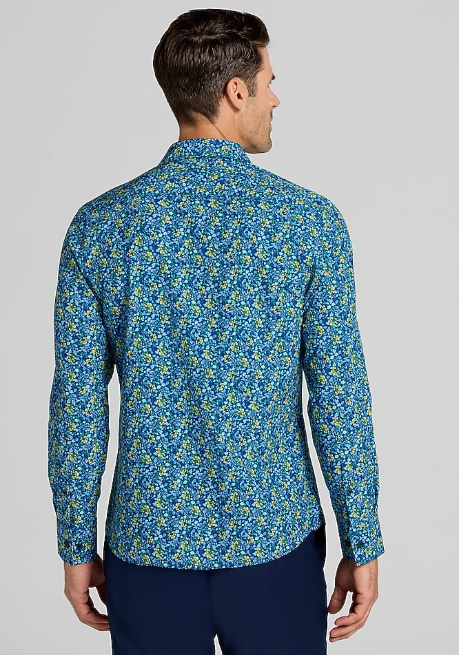 big and tall floral dress shirts SOCIETY OF THREADS Men's Big & Tall Floral Printed Woven Shirt, Navy Blue, 3XLT