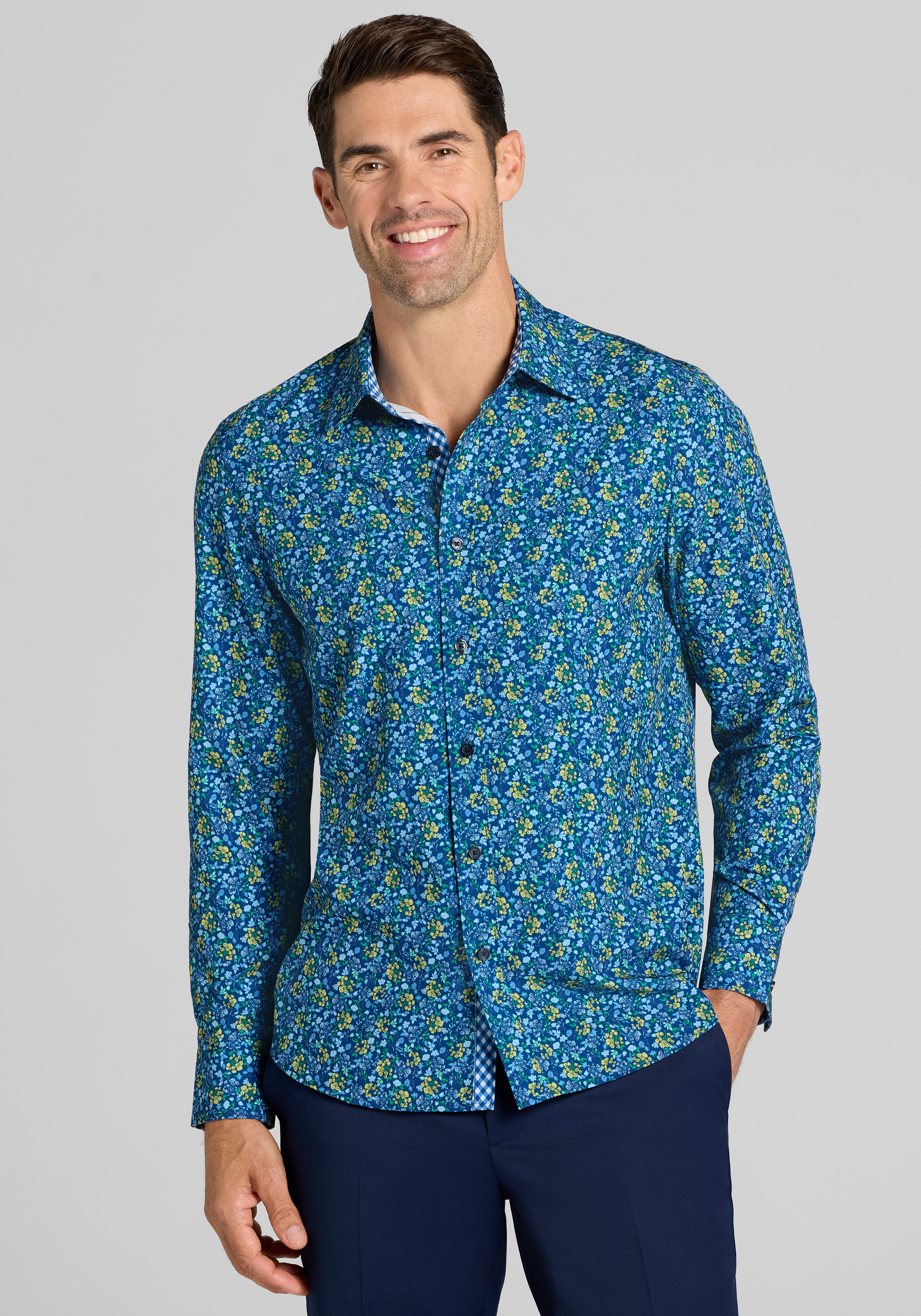 Men's Casual Tops, CON.STRUCT Slim Fit Liberty Floral 4-Way Stretch Sportshirt - Jos A Bank