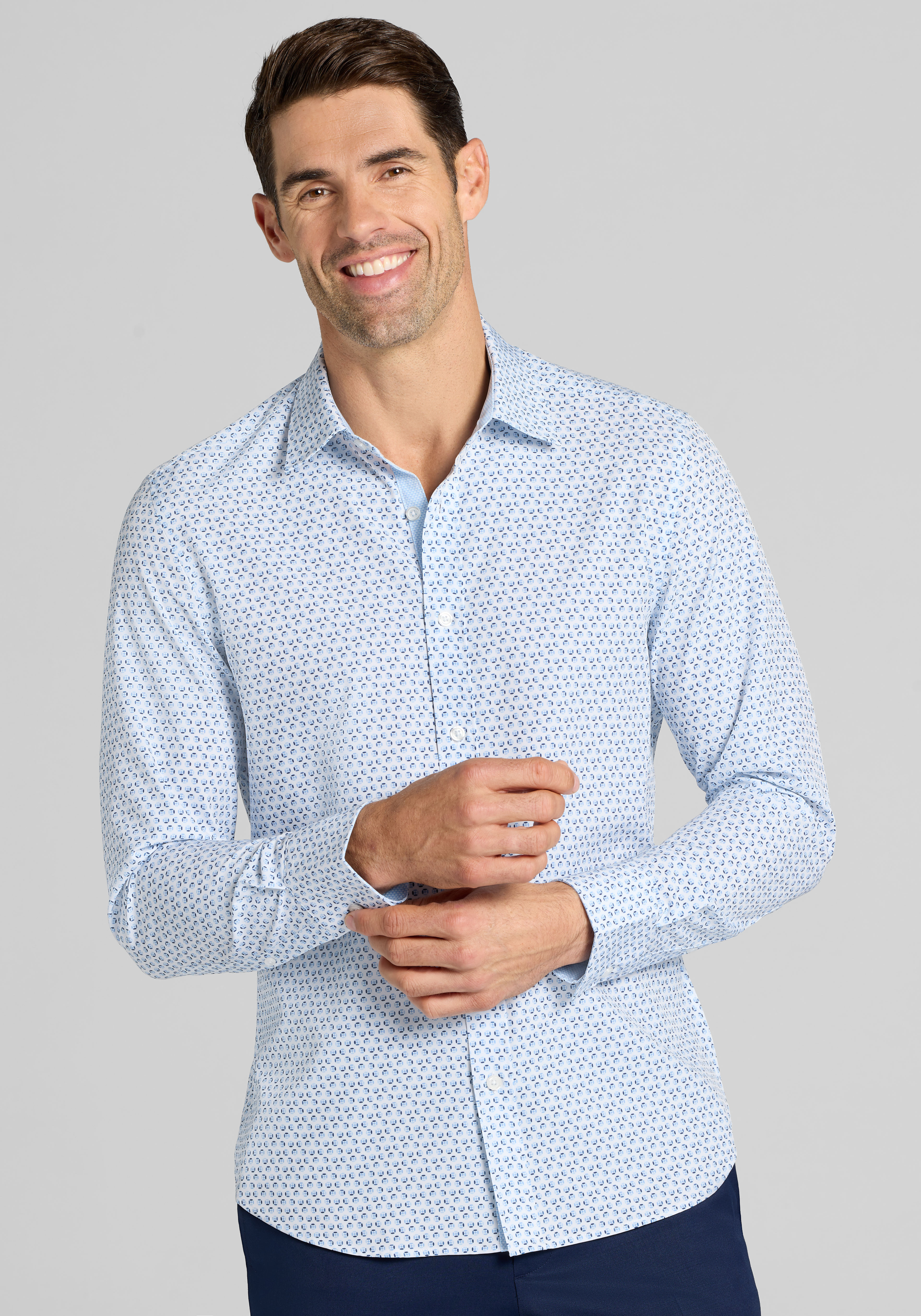 CON.STRUCT Slim Fit Circle Dot 4-Way Stretch Button Up Shirt CLEARANCE