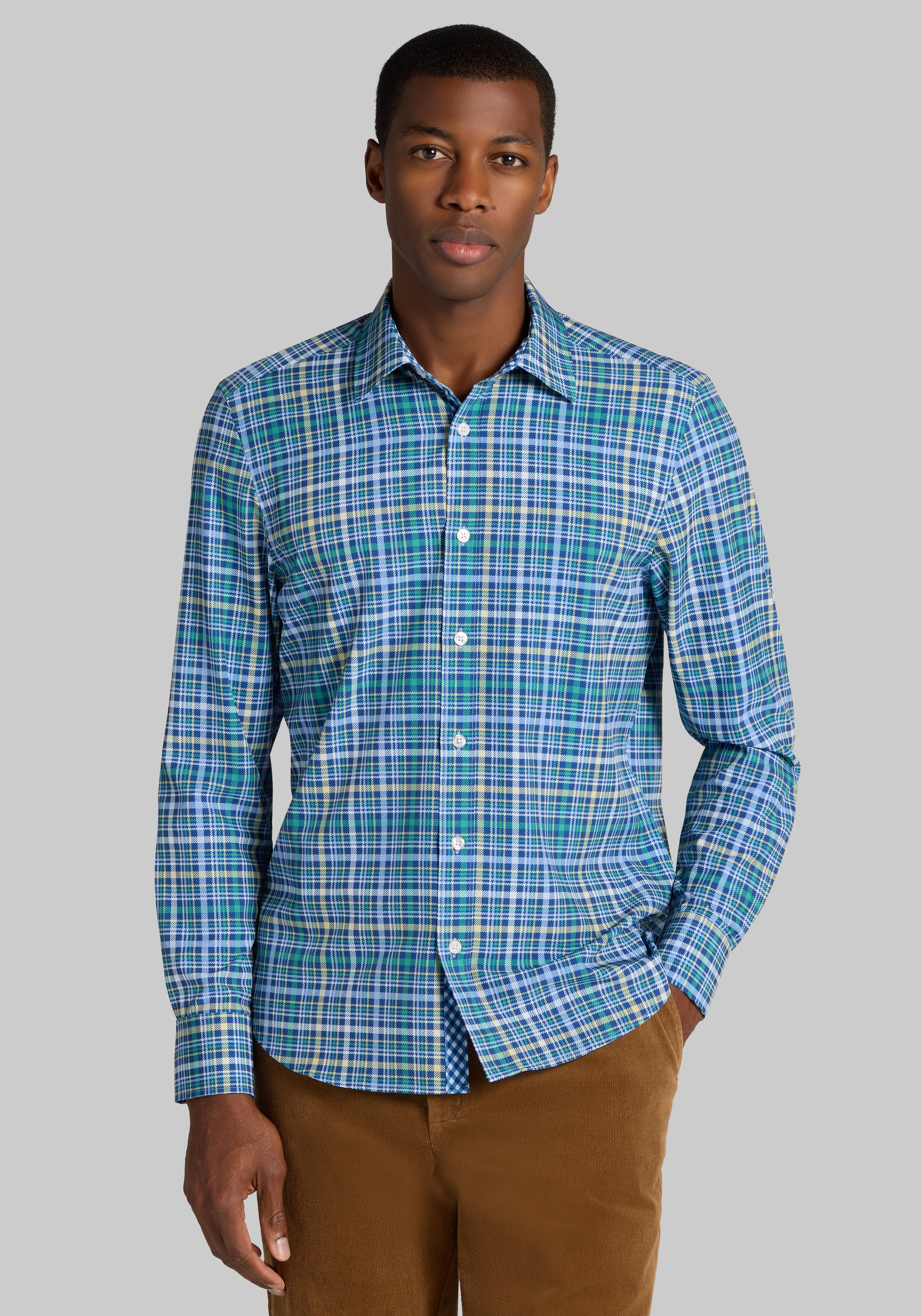 Men's Casual Tops, Con.Struct Slim Fit Plaid 4-Way Stretch Sportshirt - Jos A Bank