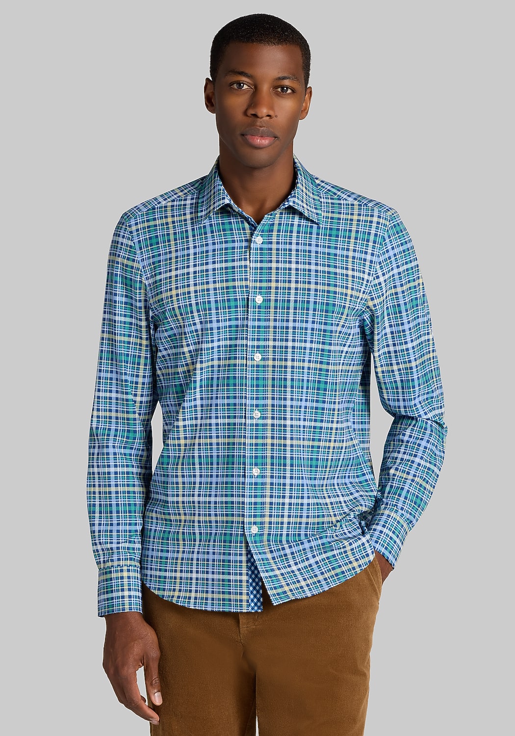 Con.Struct Slim Fit Plaid 4-Way Stretch Sportshirt