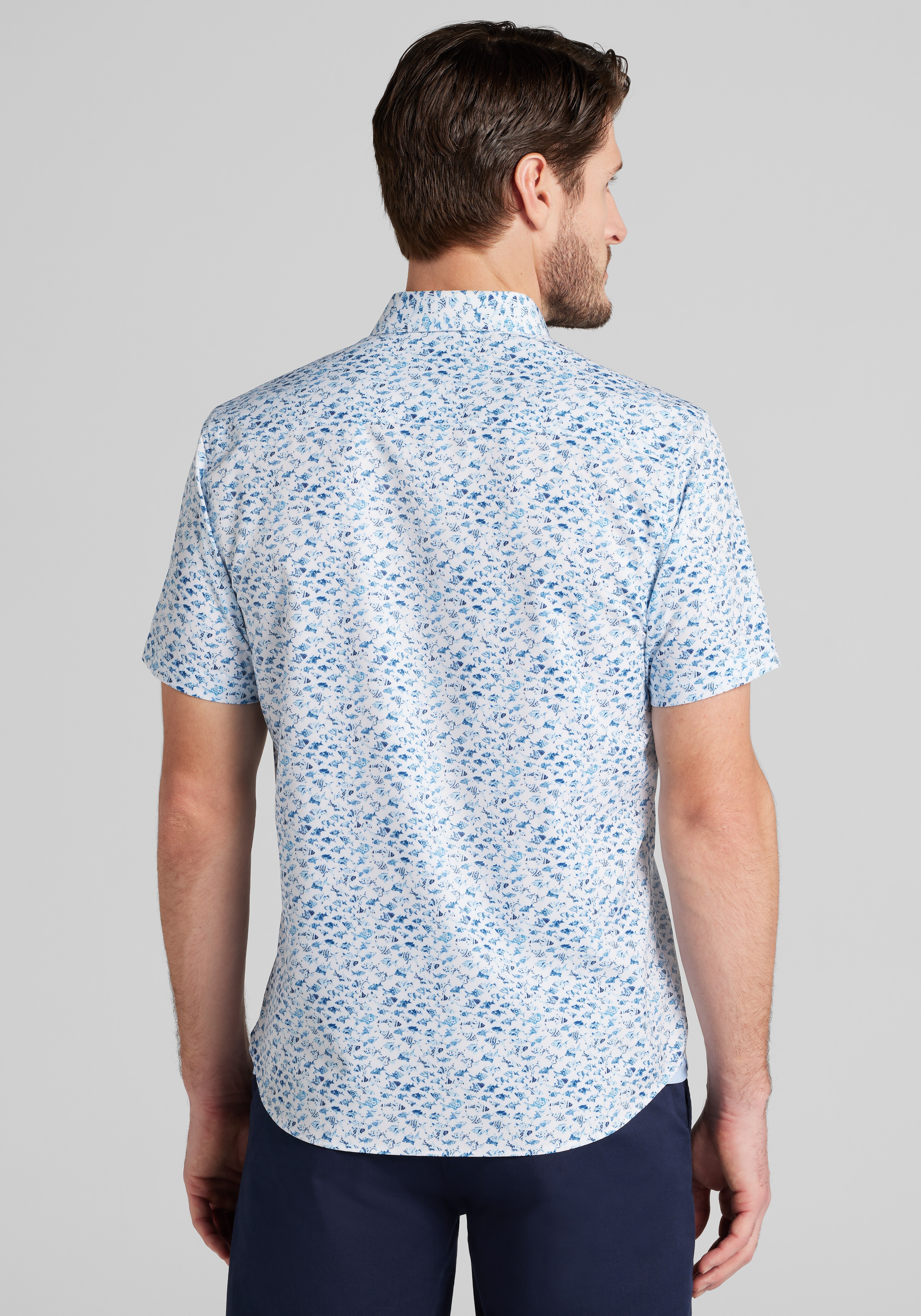 Con.Struct Slim Fit Fish 4-Way Stretch Short Sleeve Button Up Shirt CLEARANCE
