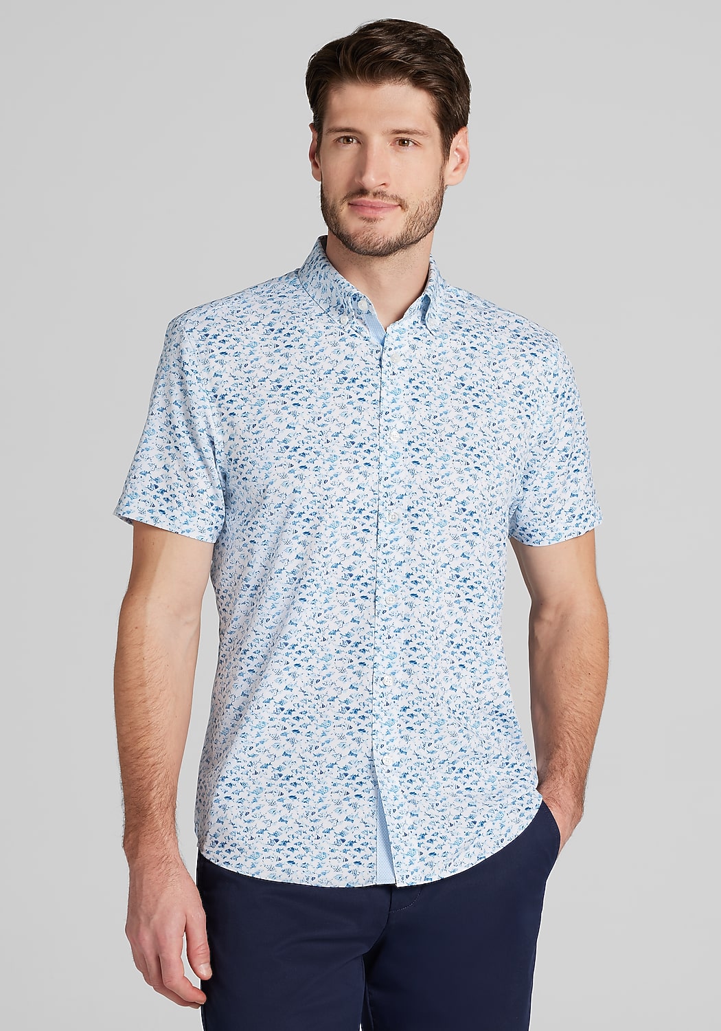 Con.Struct Slim Fit Fish 4-Way Stretch Short Sleeve Sportshirt