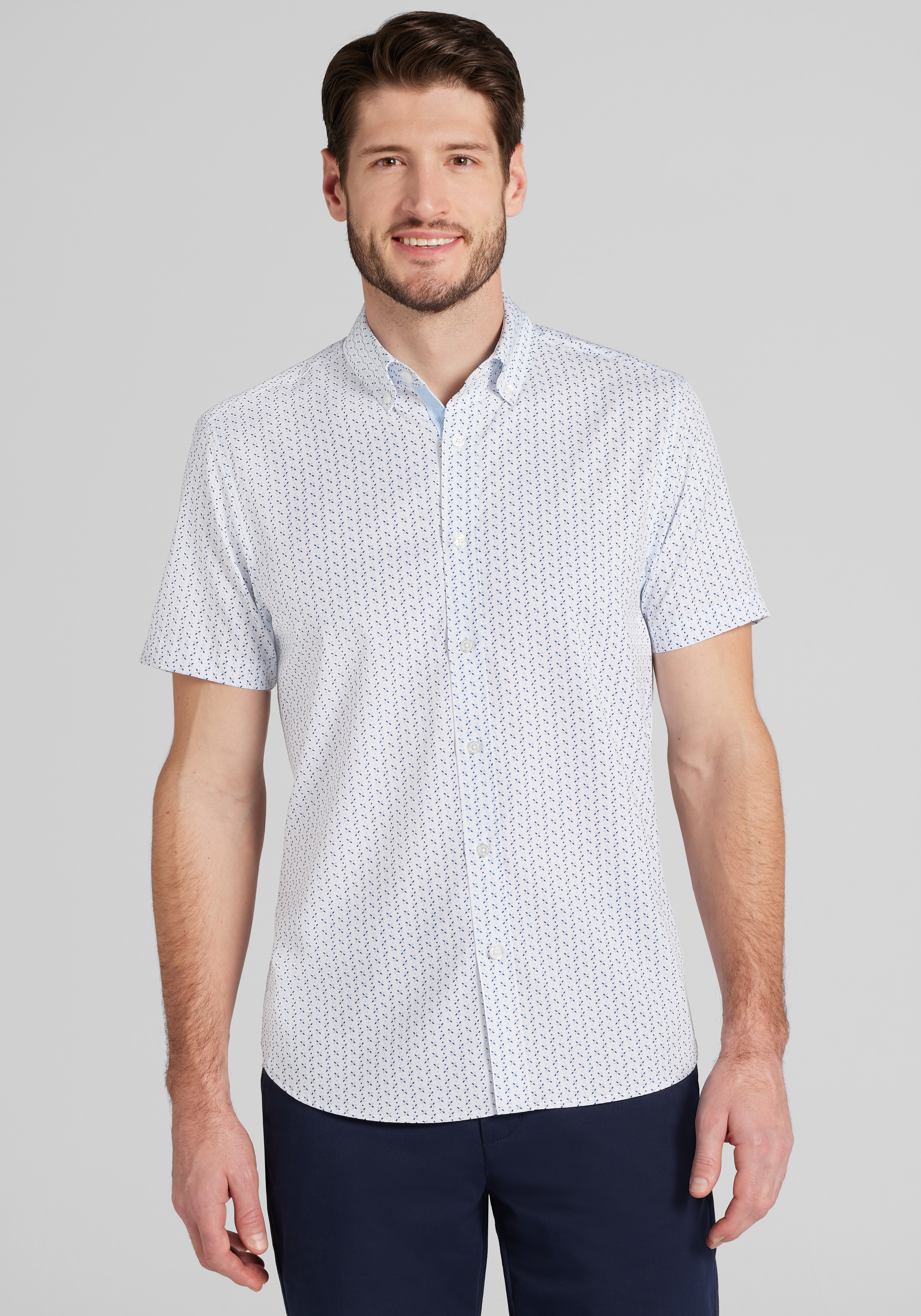 Men's New!, Con.Struct Slim Fit Mini Geo 4-Way Stretch Short Sleeve Sportshirt - Jos A Bank