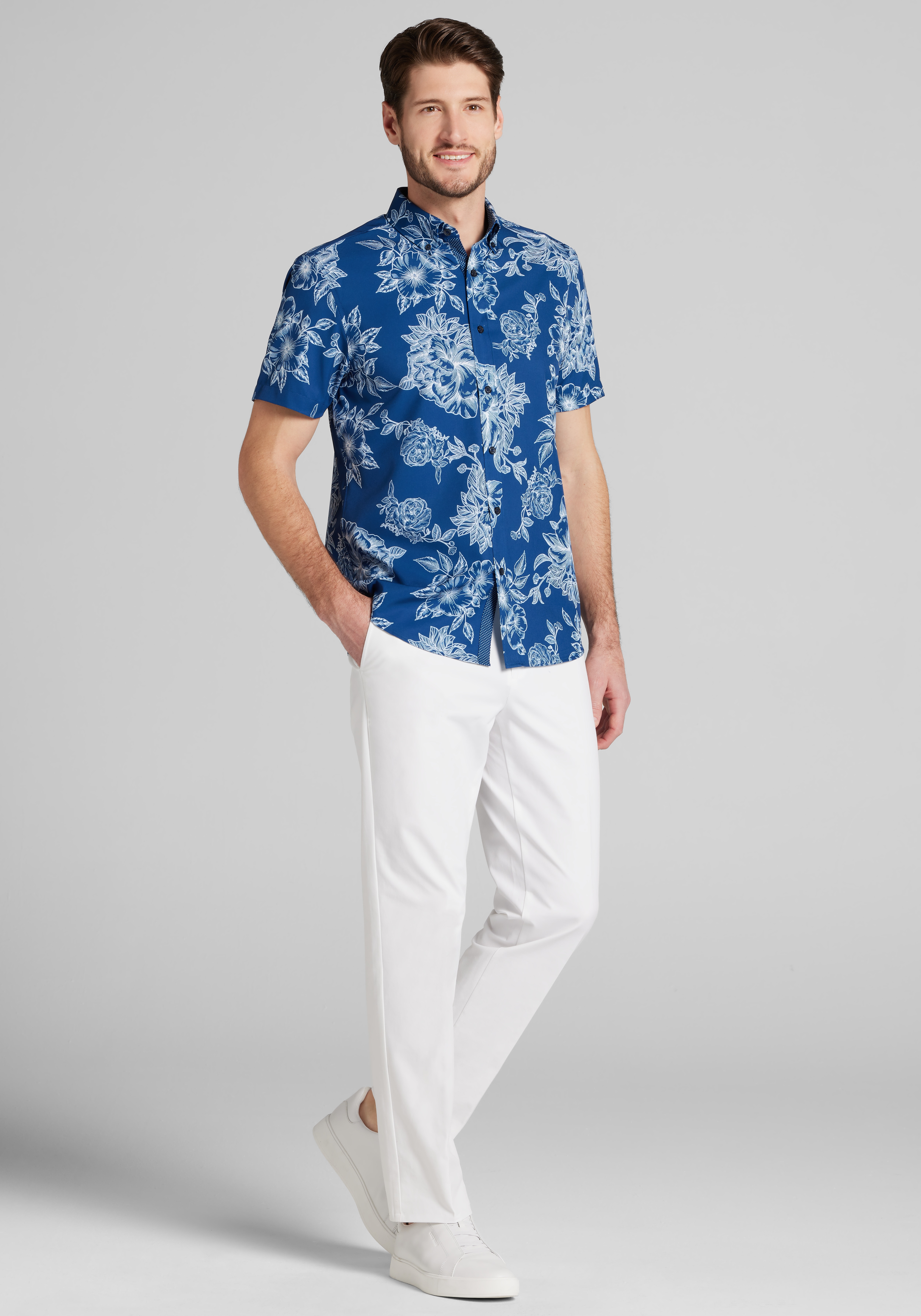 Con.Struct Slim Fit Kauai Floral 4-Way Stretch Short-Sleeve Sportshirt