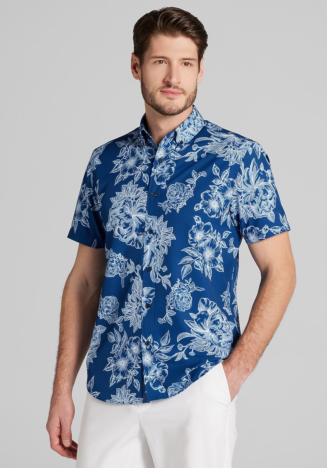 Con.Struct Slim Fit Kauai Floral 4-Way Stretch Short-Sleeve Sportshirt
