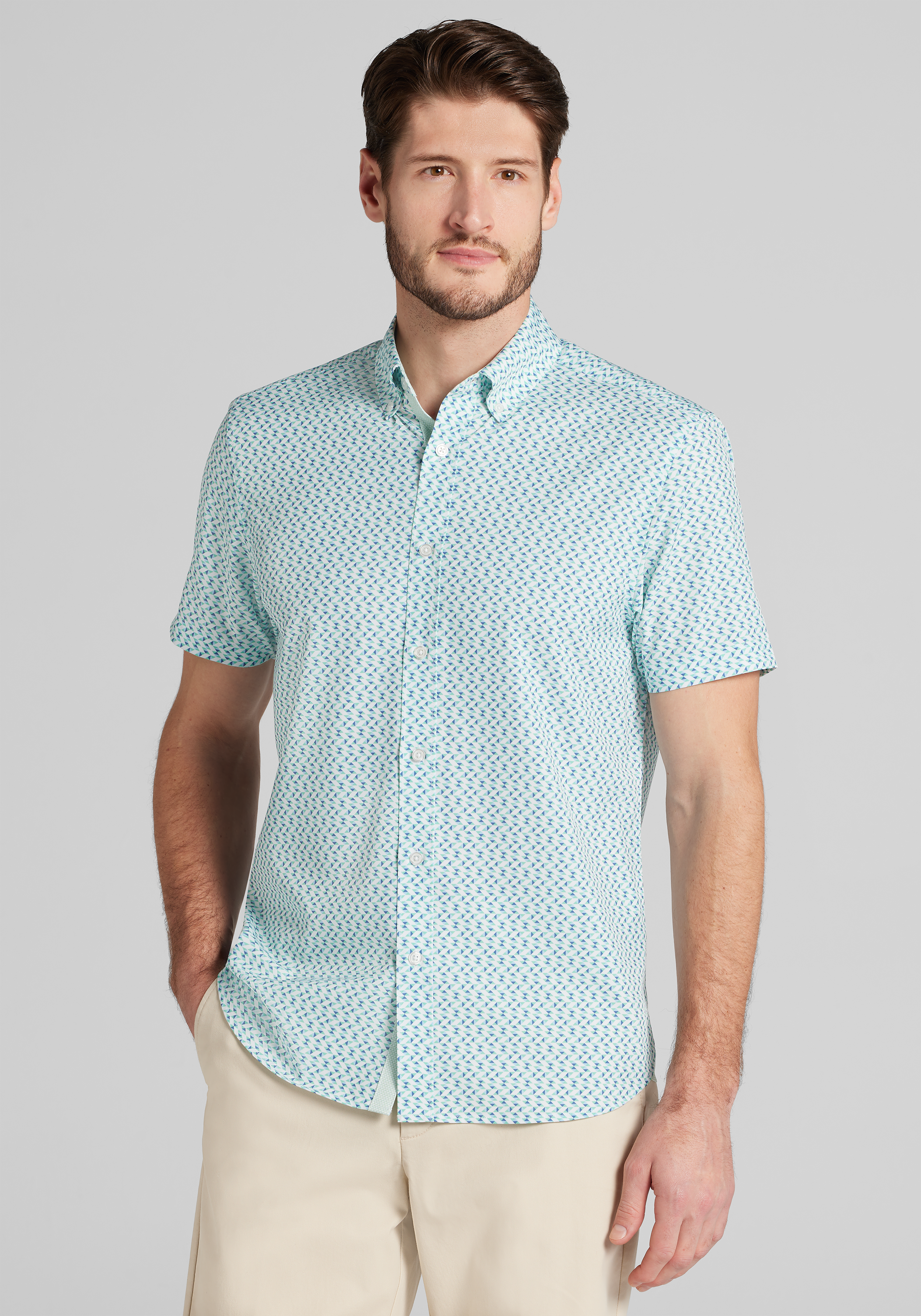 Men's New!, Con.Struct Slim Fit Mini Zig-Zag 4‑Way Stretch Short-Sleeve Sportshirt - Jos A Bank