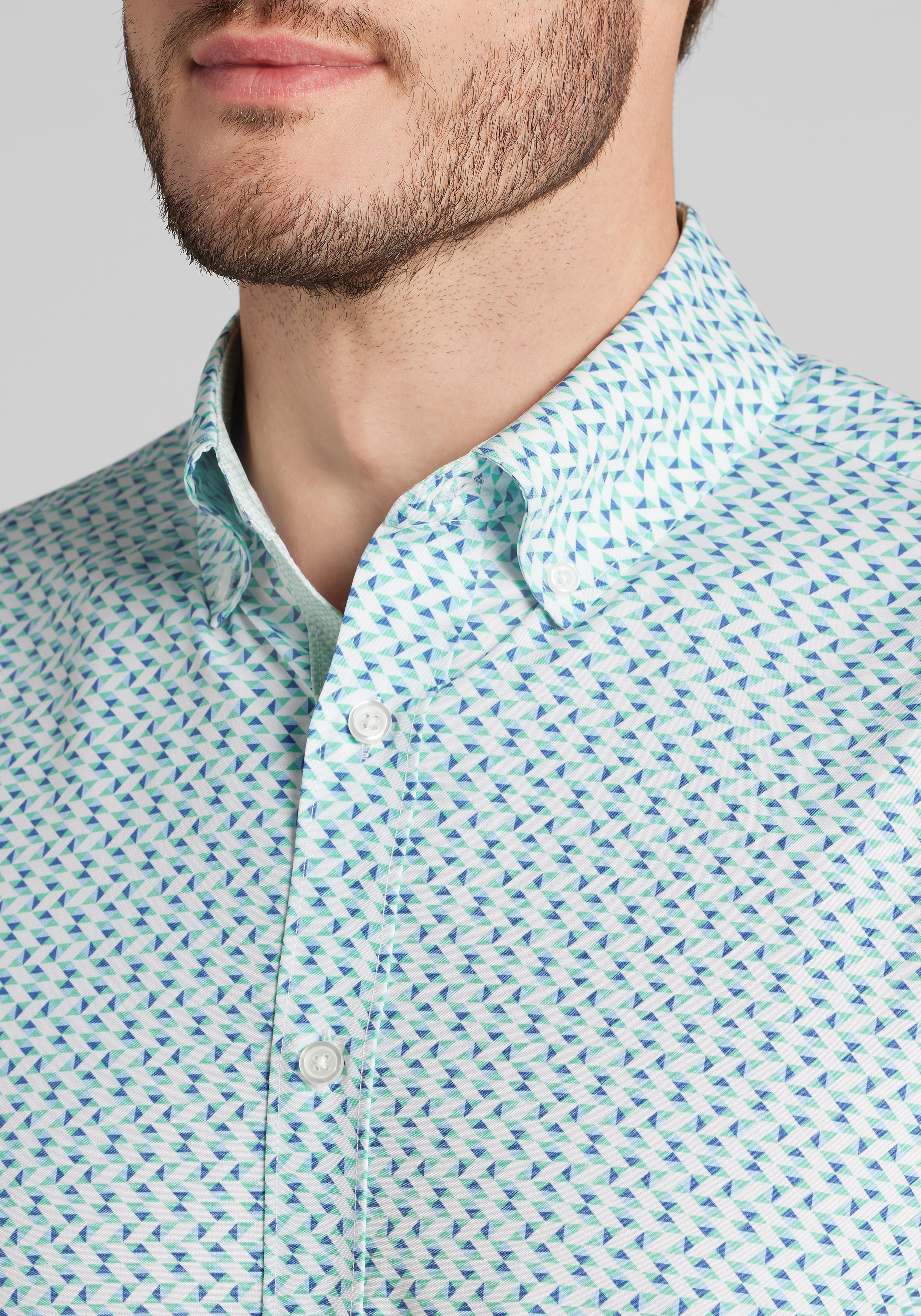 Con.Struct Slim Fit Mini Zig-Zag 4‑Way Stretch Short-Sleeve Button Up Shirt CLEARANCE