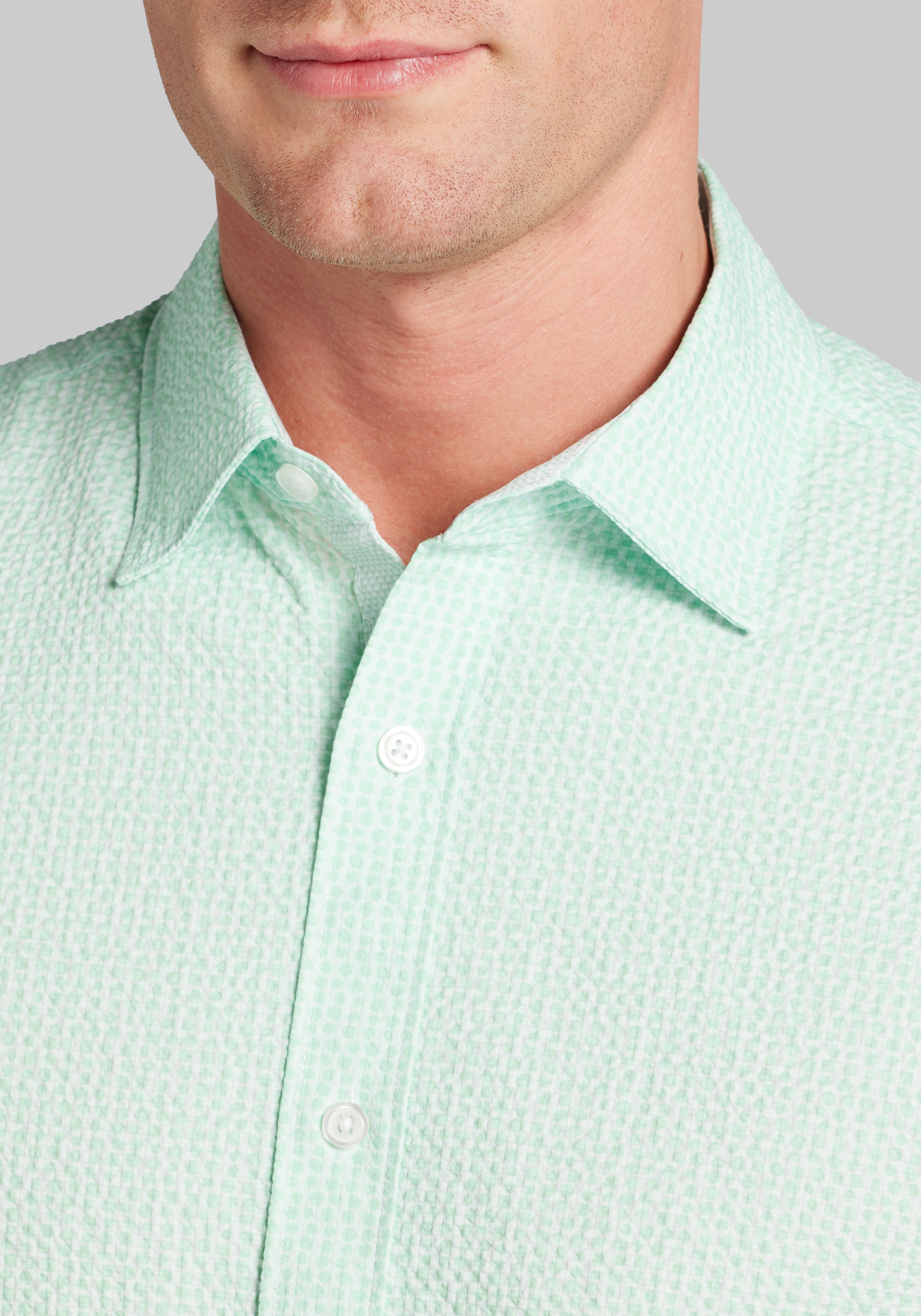 Con.Struct Slim Fit Solid Seersucker Short Sleeve Sportshirt