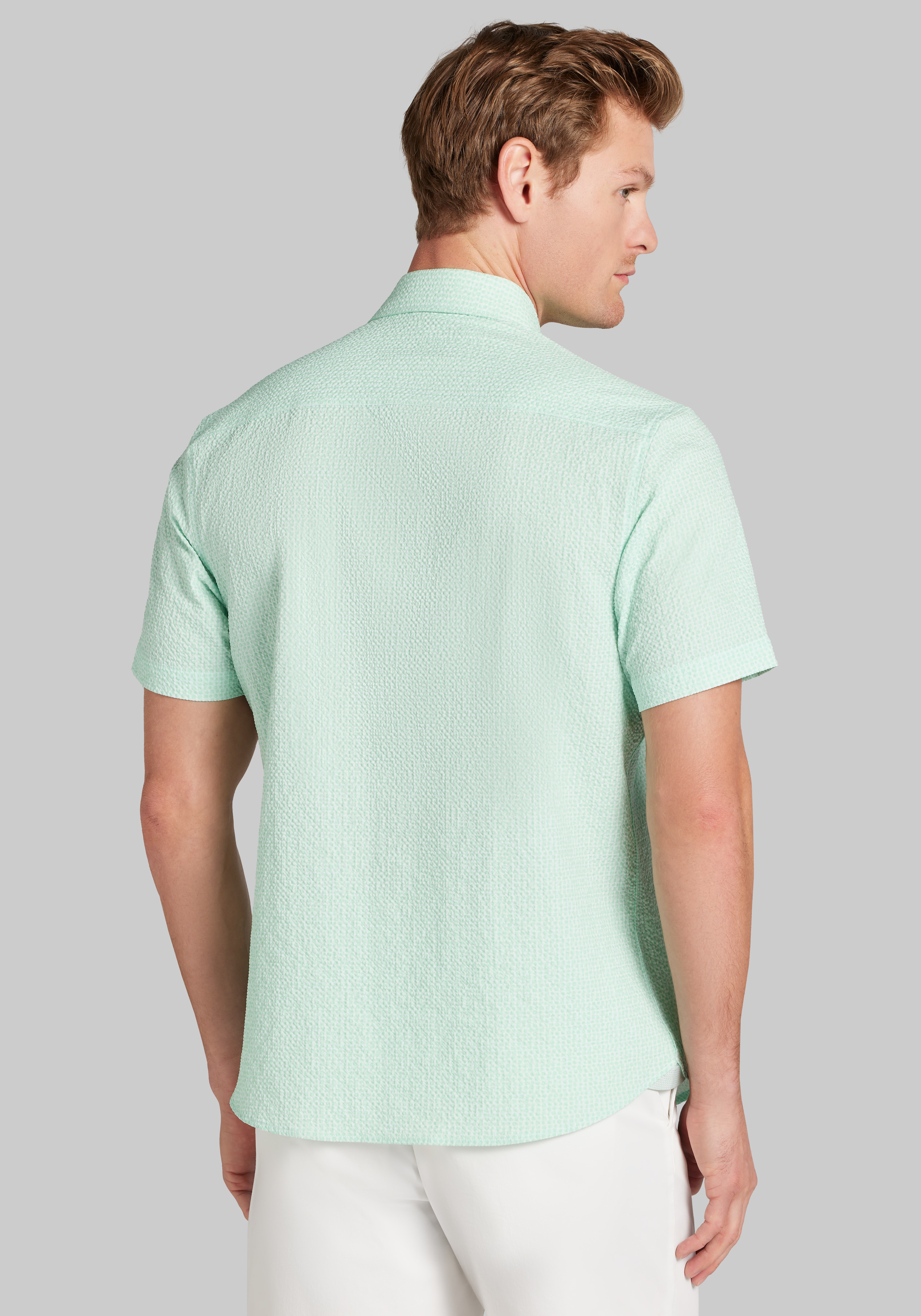 Con.Struct Slim Fit Solid Seersucker Short Sleeve Sportshirt