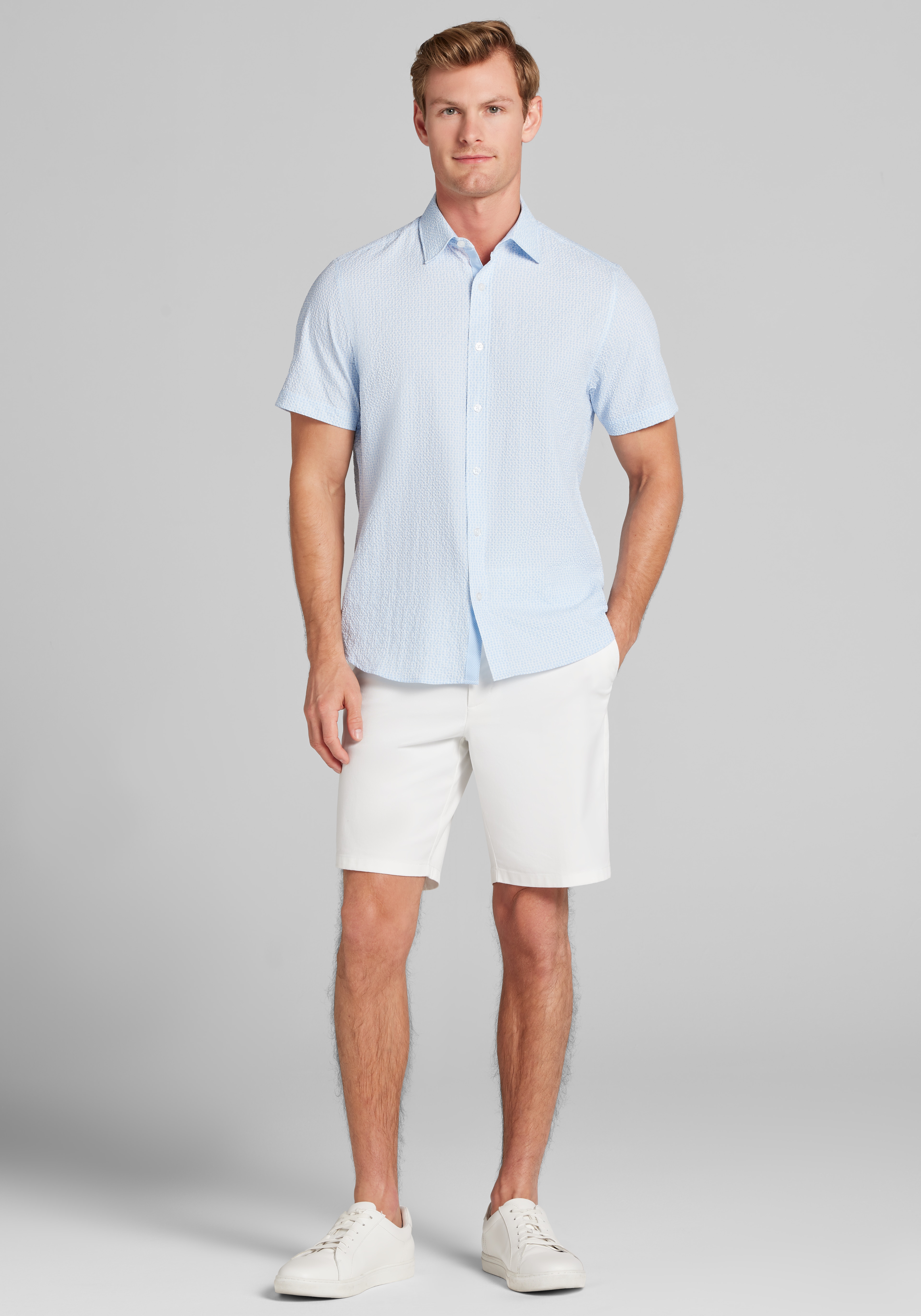 Con.Struct Slim Fit Solid Seersucker Short Sleeve Button Up Shirt - Big & Tall CLEARANCE