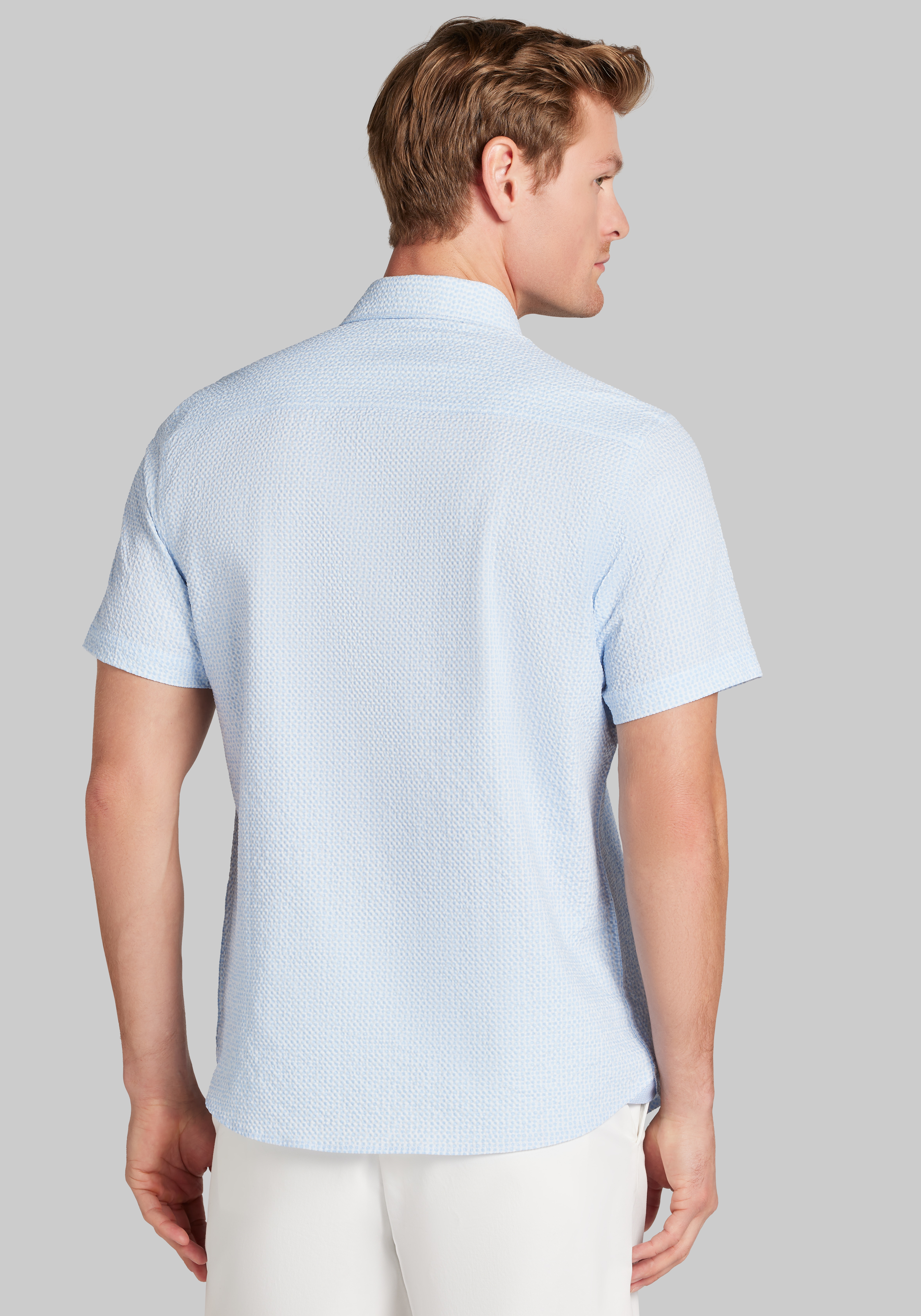 Con.Struct Slim Fit Solid Seersucker Short Sleeve Button Up Shirt