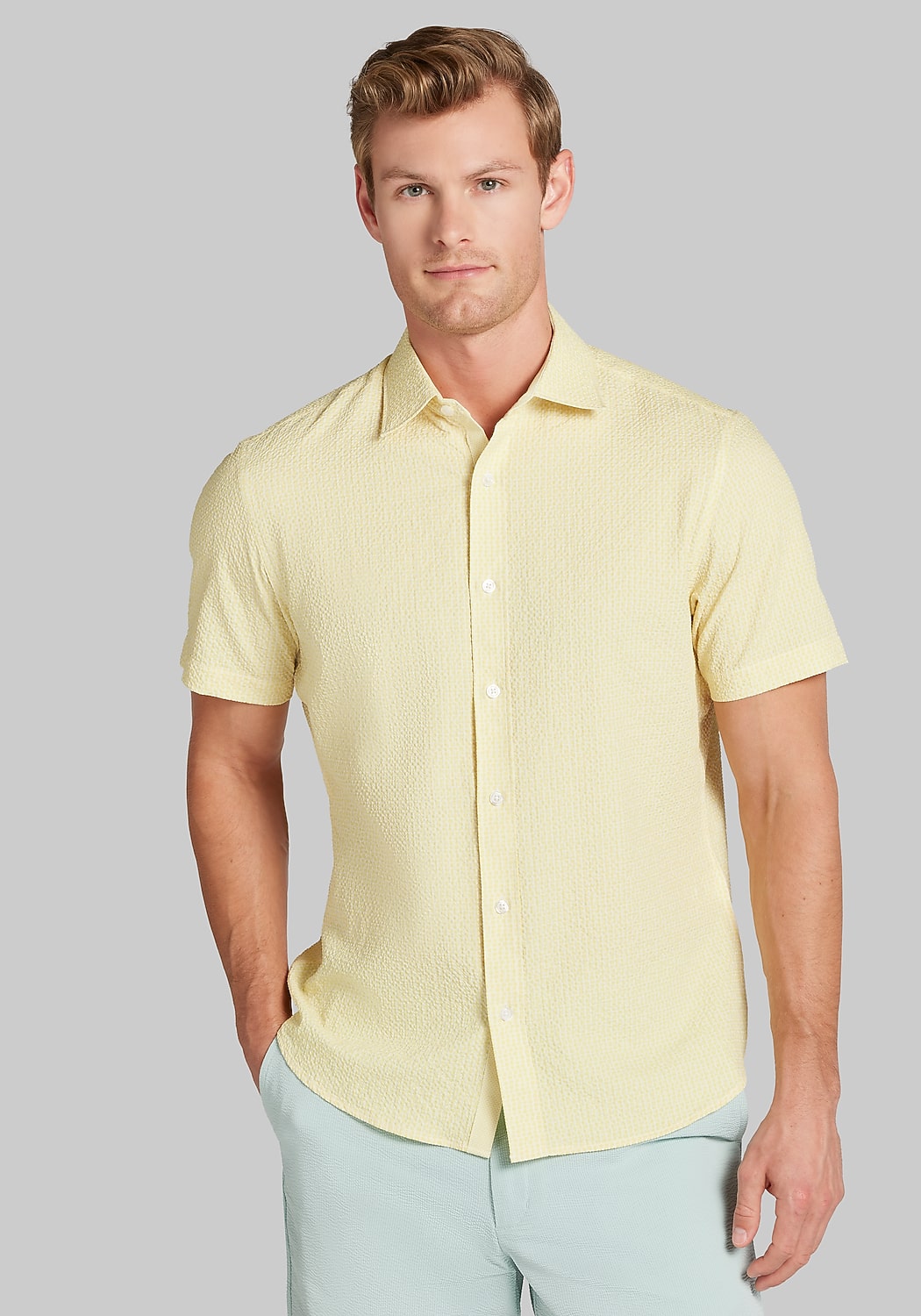 Con.Struct Slim Fit Solid Seersucker Short Sleeve Sportshirt - Big & Tall