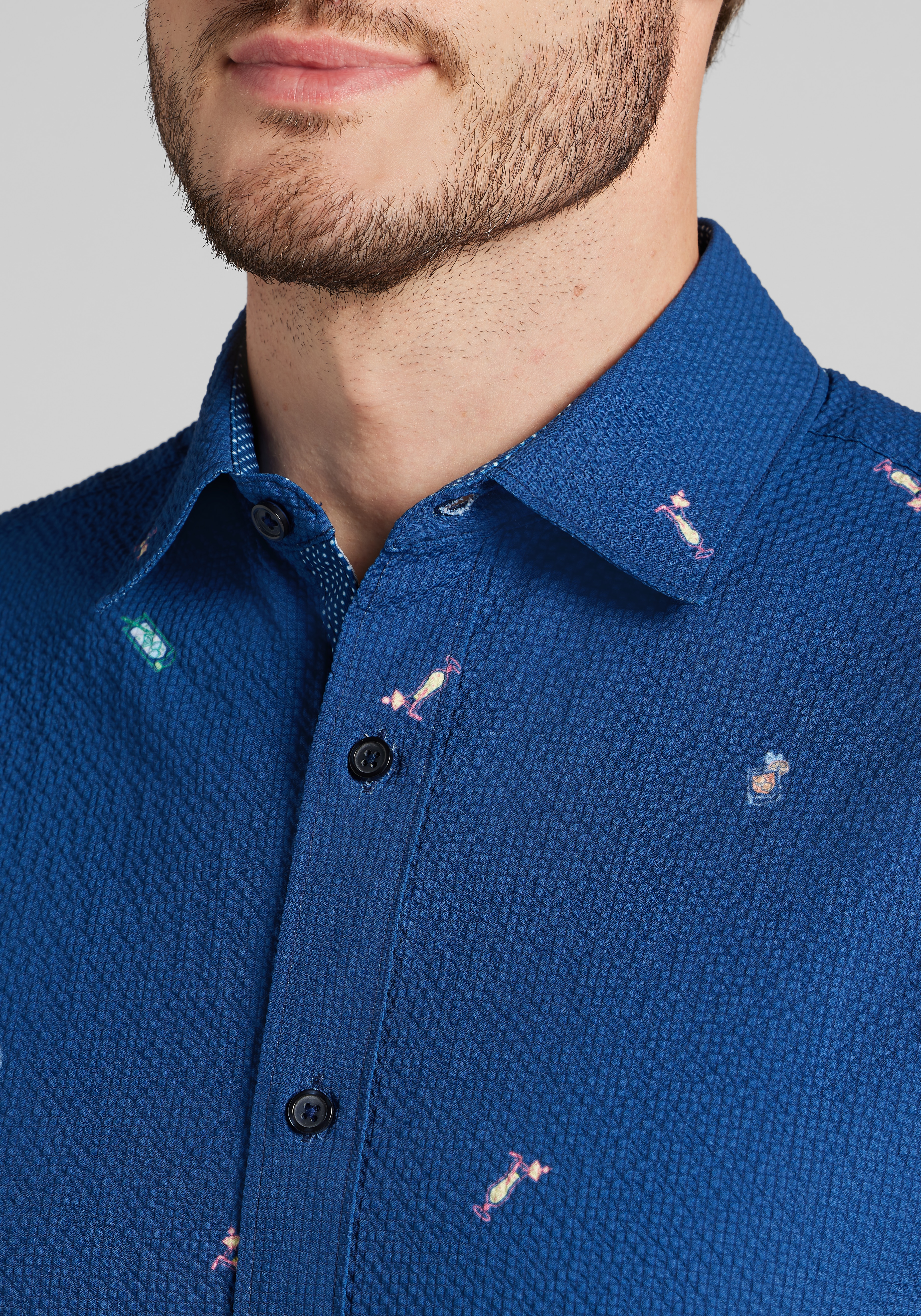 Con.Struct Tailored Fit Cocktails Seersucker Short-Sleeve Shirt