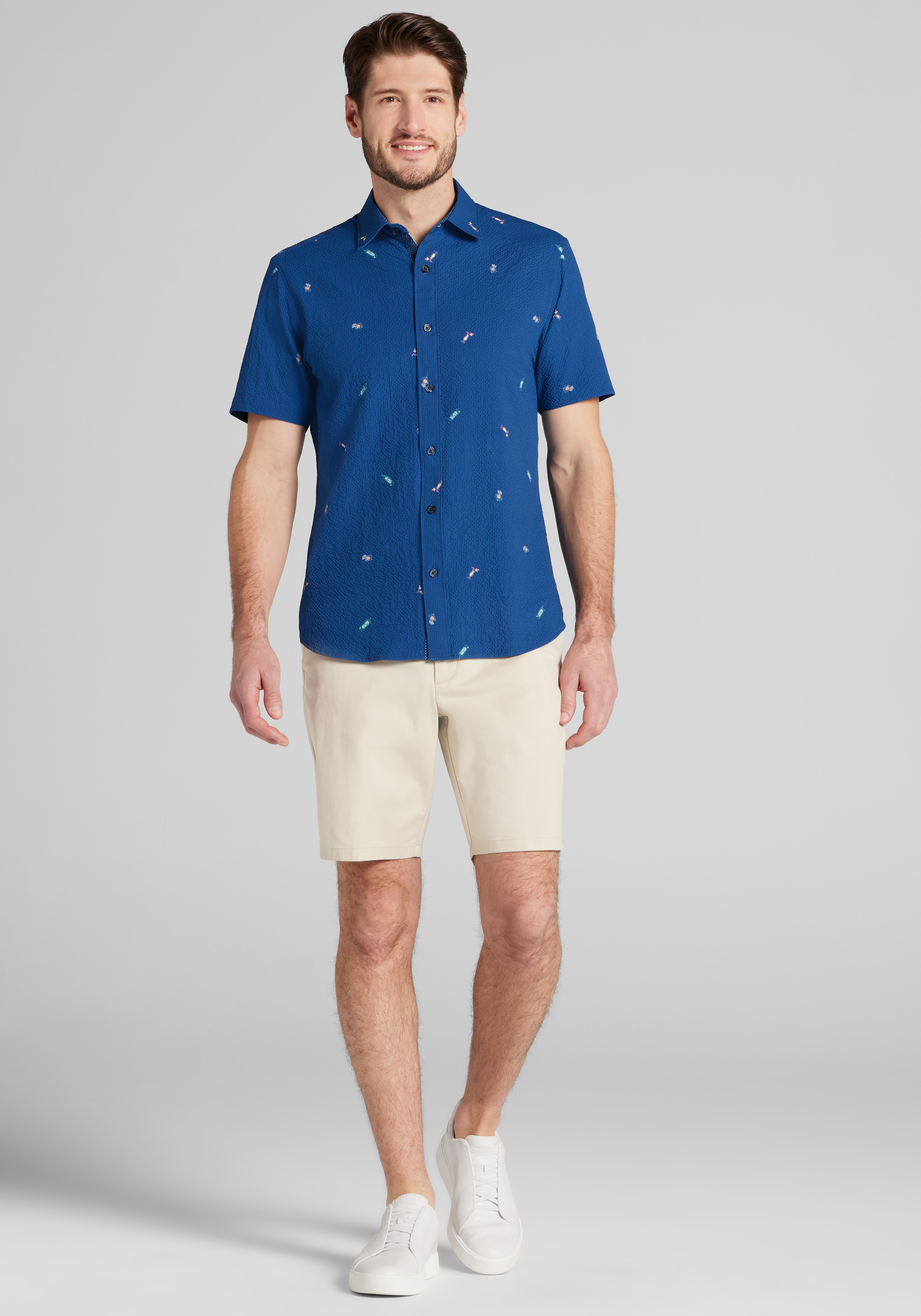 Con.Struct Tailored Fit Cocktails Seersucker Short-Sleeve Shirt
