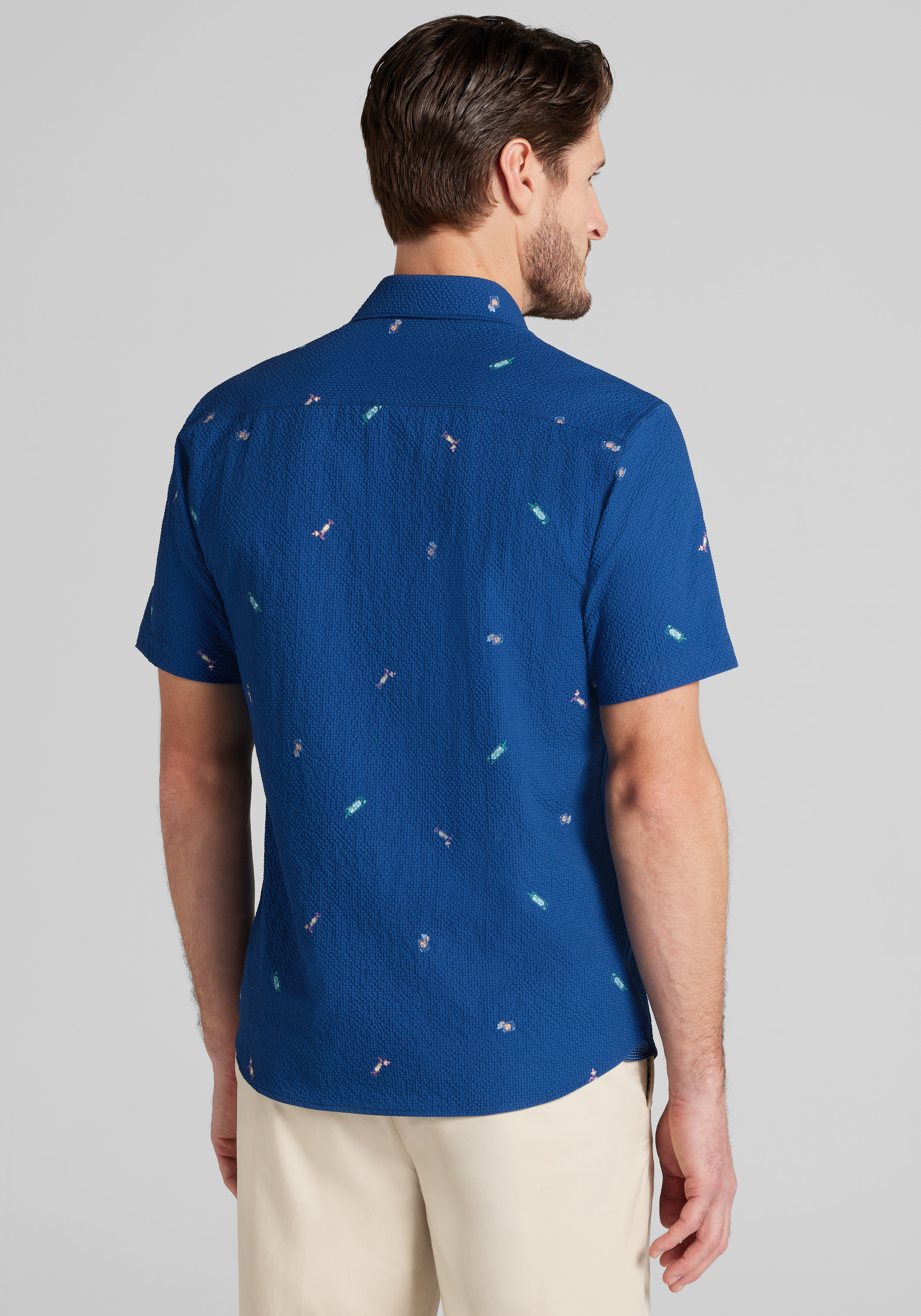 Con.Struct Tailored Fit Cocktails Seersucker Short-Sleeve Shirt