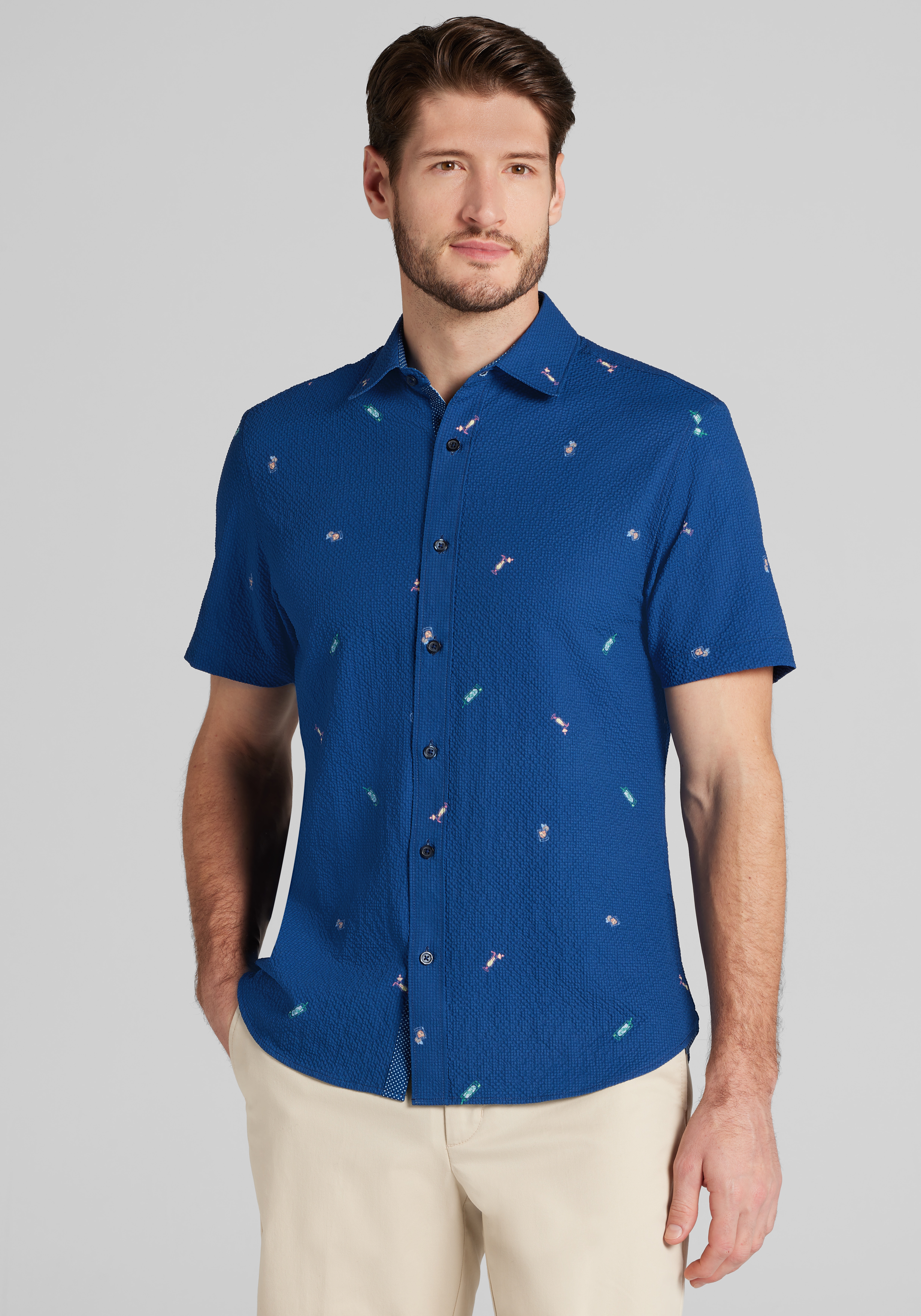 Con.Struct Tailored Fit Cocktails Seersucker Short-Sleeve Shirt