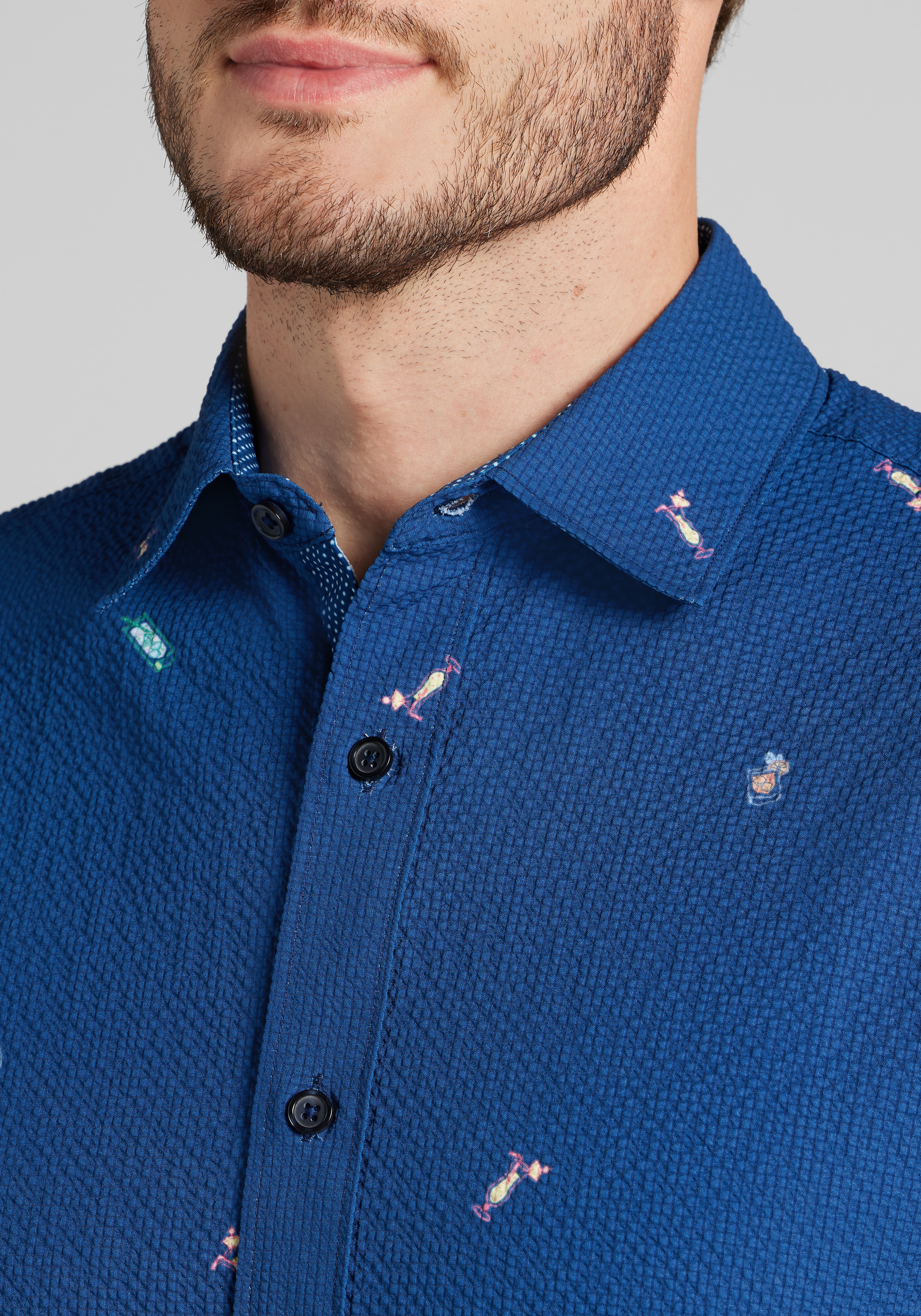 Con.Struct Tailored Fit Cocktails Seersucker Short-Sleeve Shirt CLEARANCE
