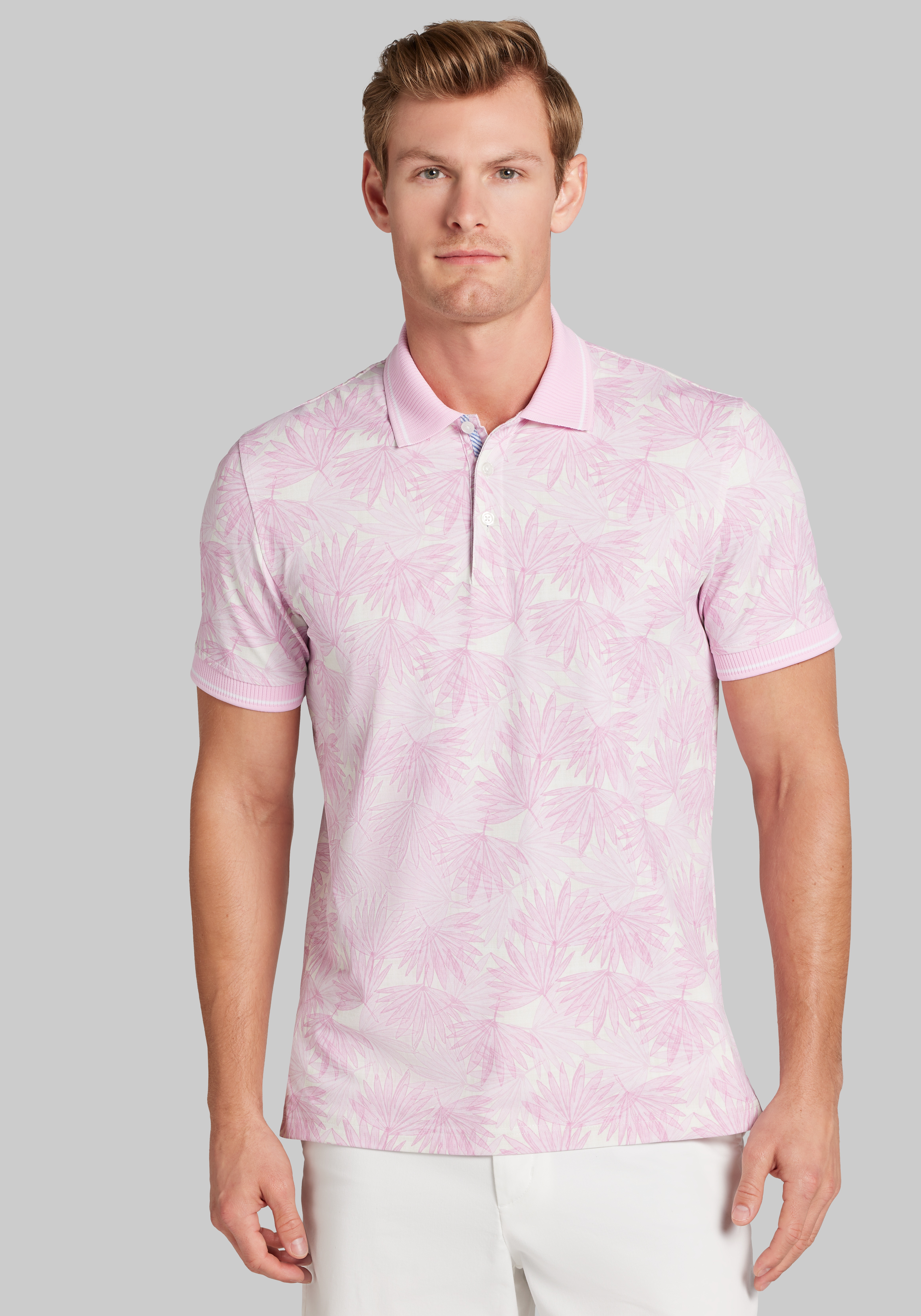 Men's FLYOUT_CATEGORY, Con.Struct Slim Fit Palm Leaf Pique Polo - Big & Tall - Jos A Bank