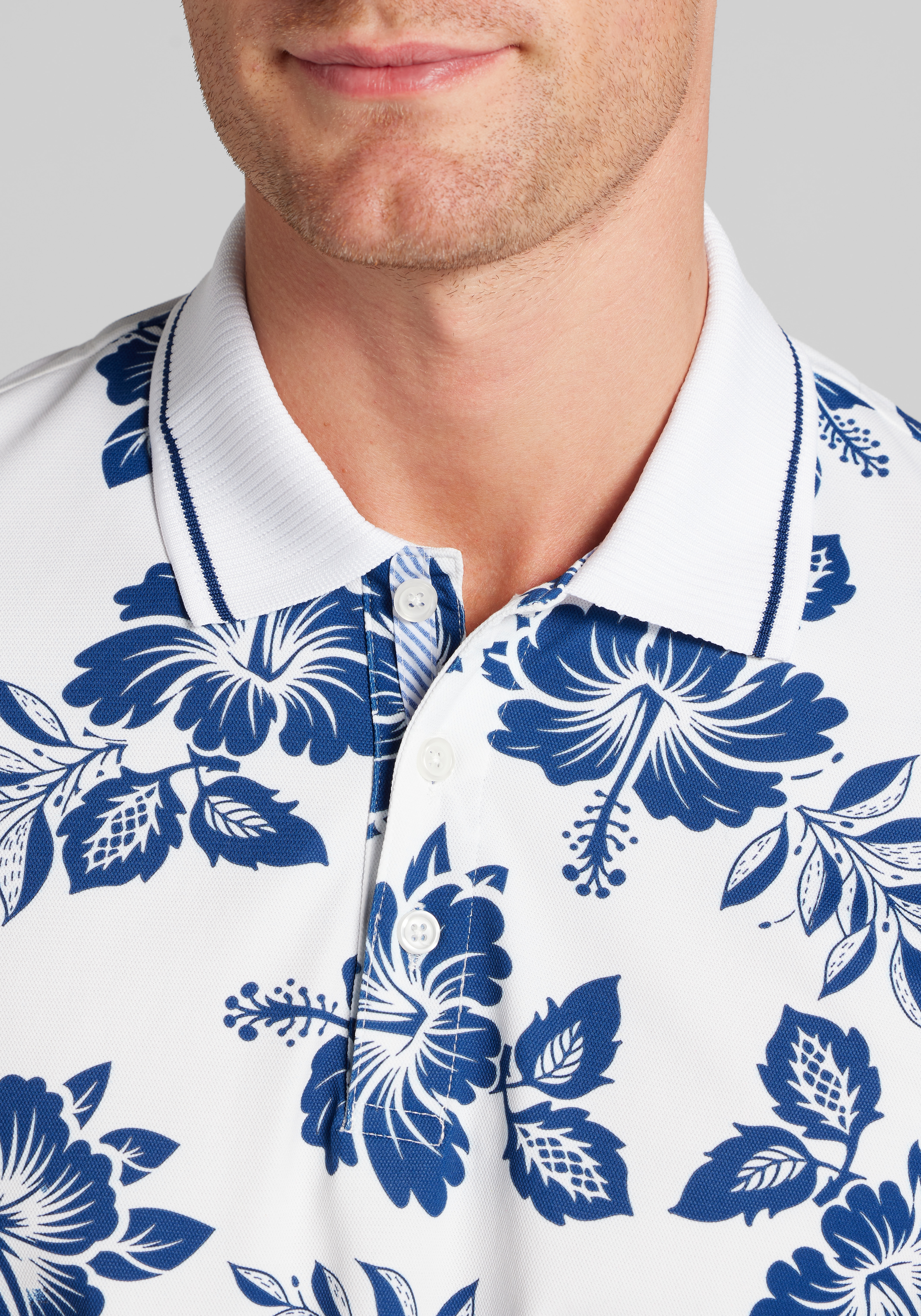 Con.Struct Slim Fit Hawaiian Flower Tipped Pique Polo