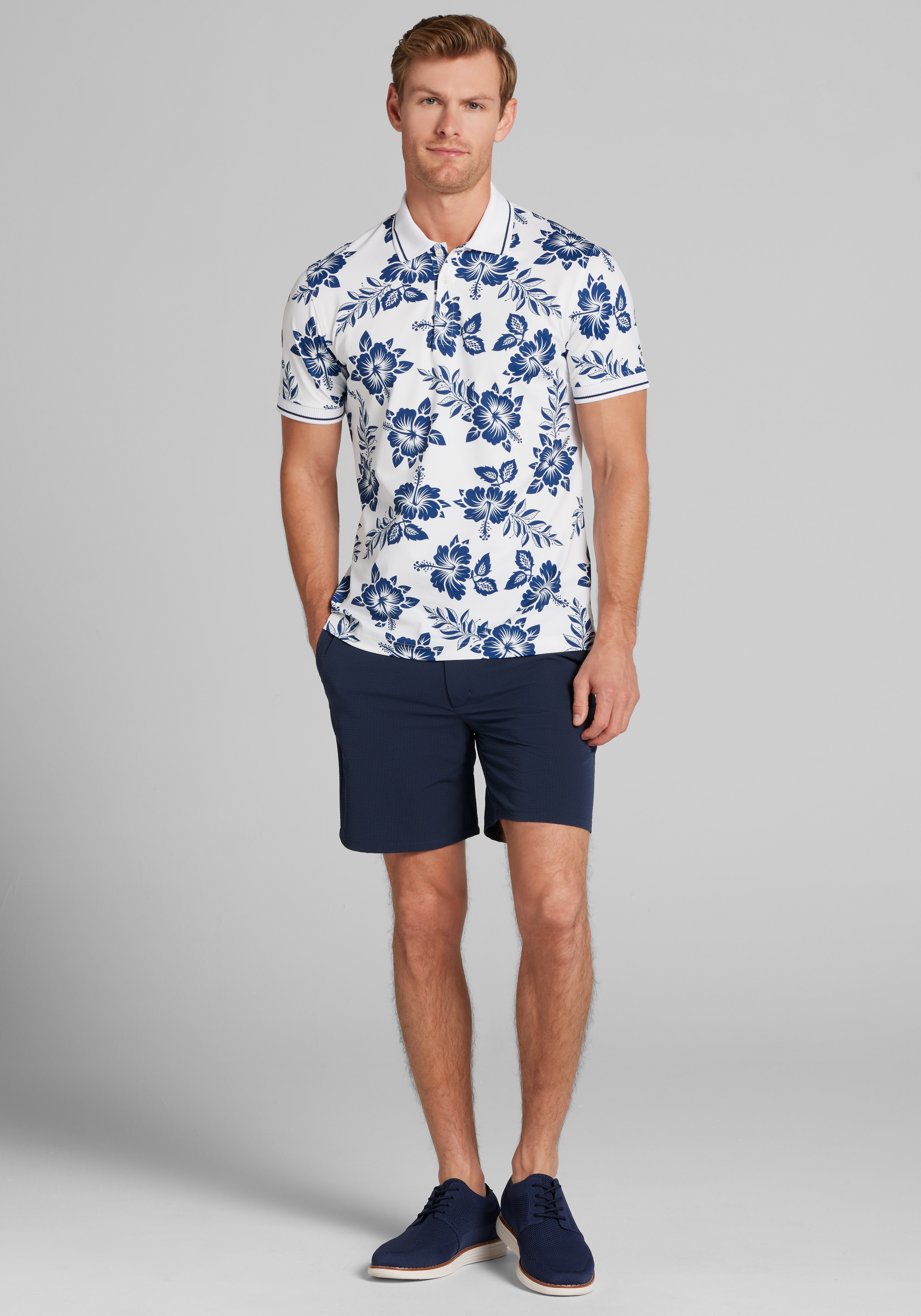Con.Struct Slim Fit Hawaiian Flower Tipped Pique Polo