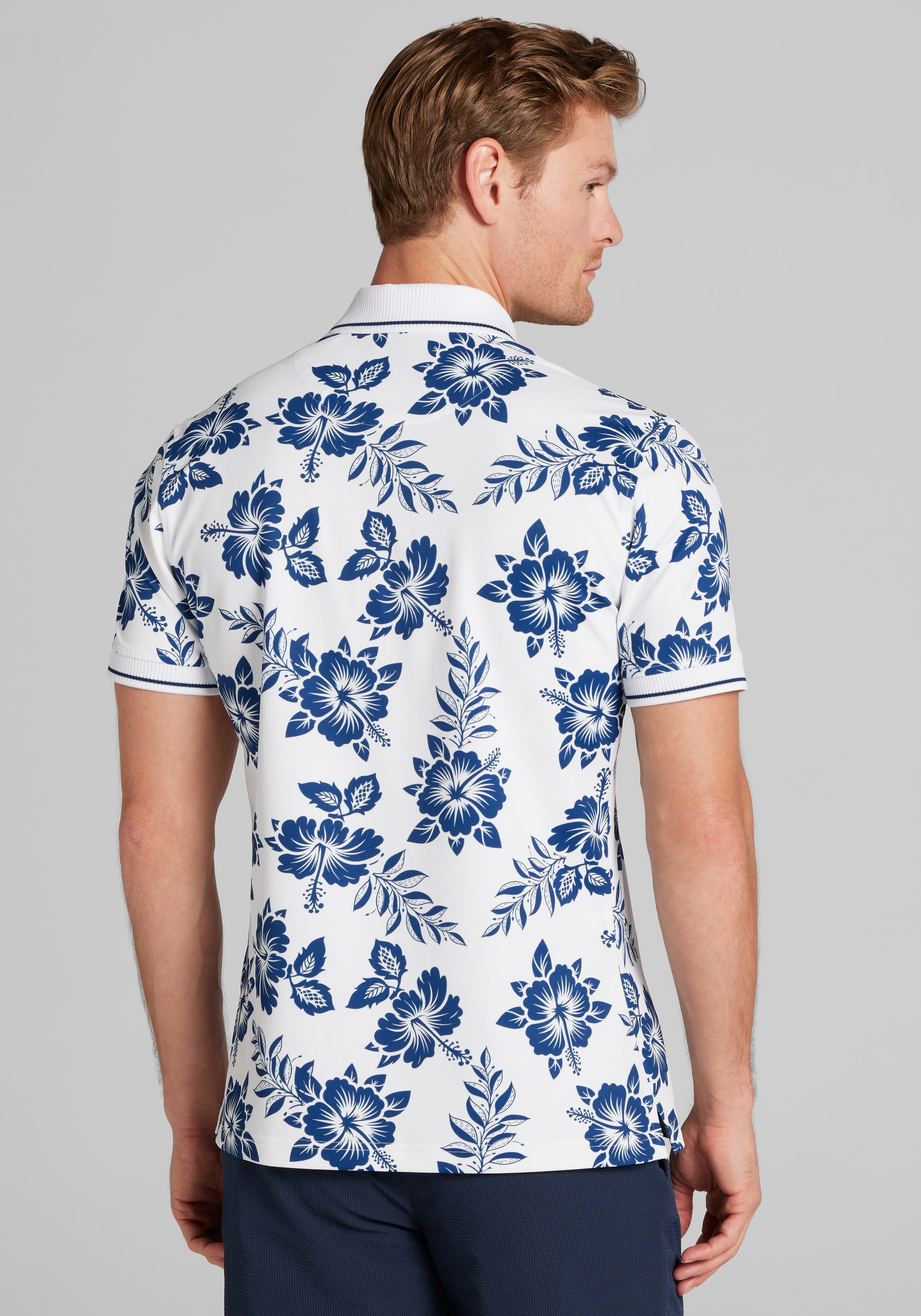 Con.Struct Slim Fit Hawaiian Flower Tipped Pique Polo - Big & Tall CLEARANCE