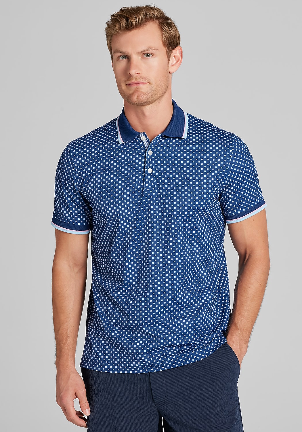 Con.Struct Slim Fit Square Dot Tipped Pique Polo - Big & Tall