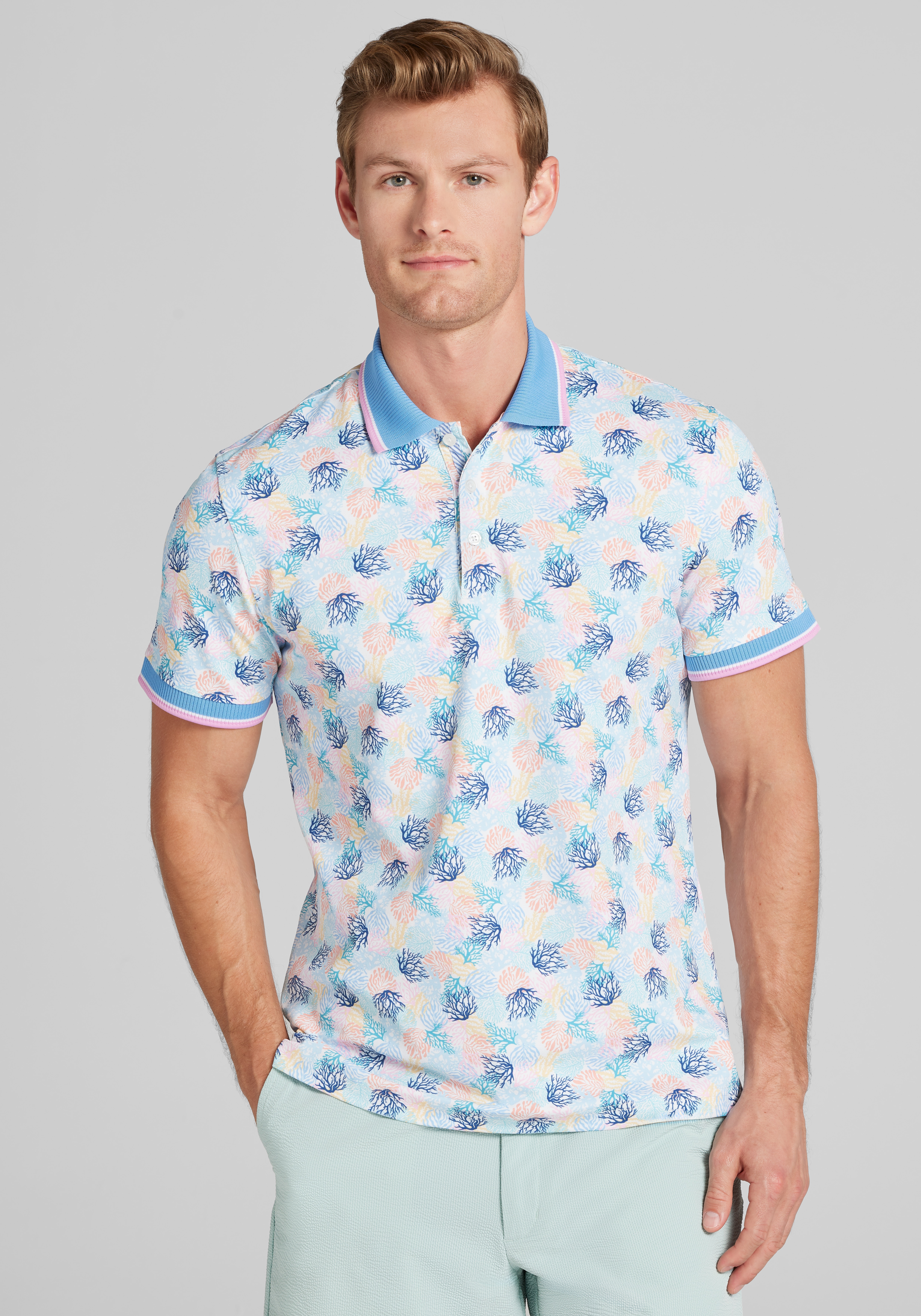 Men's FLYOUT_CATEGORY, Con.Struct Slim Fit Coral Tipped Pique Polo - Big & Tall - Jos A Bank