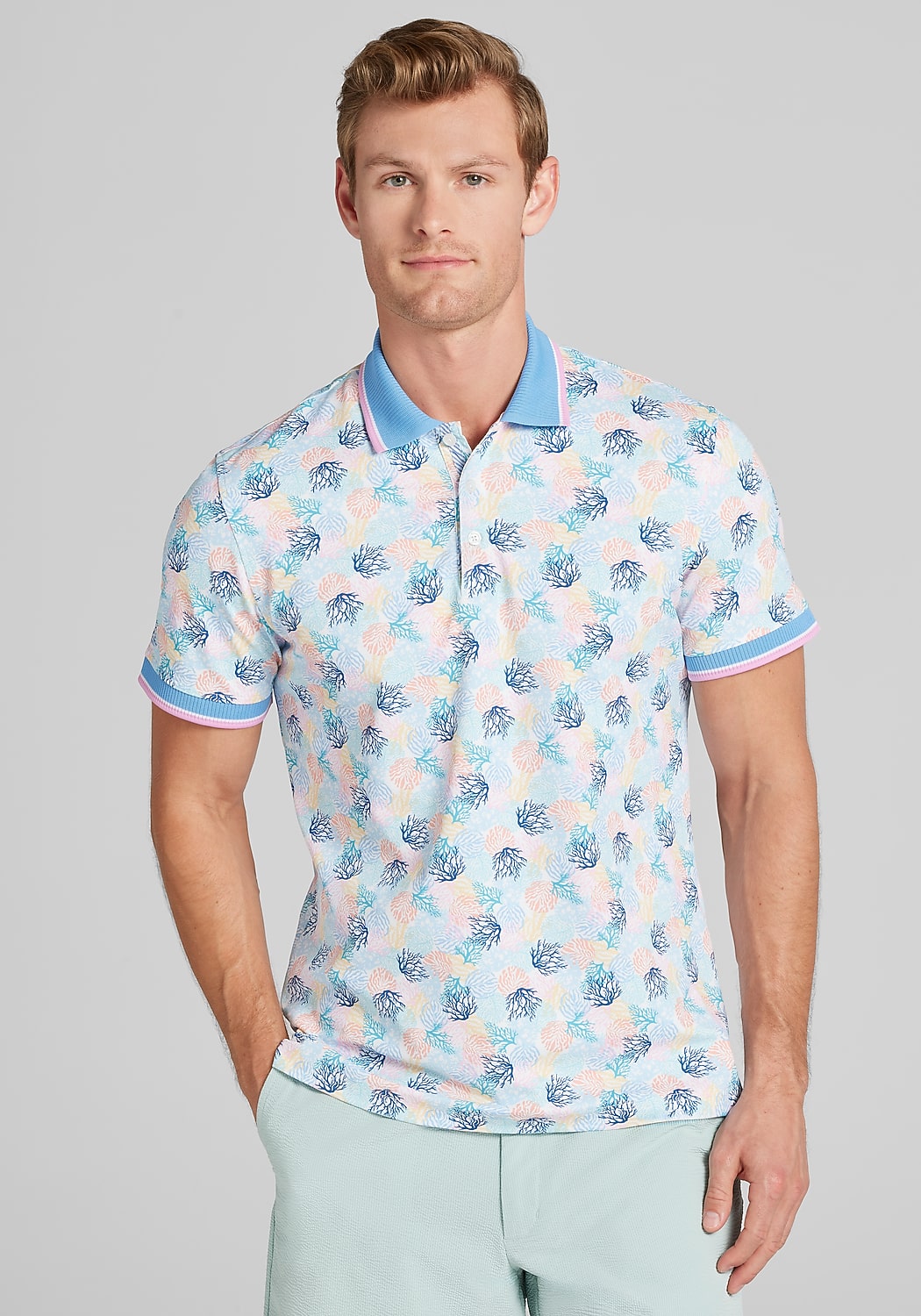 Con.Struct Slim Fit Coral Tipped Pique Polo - Big & Tall