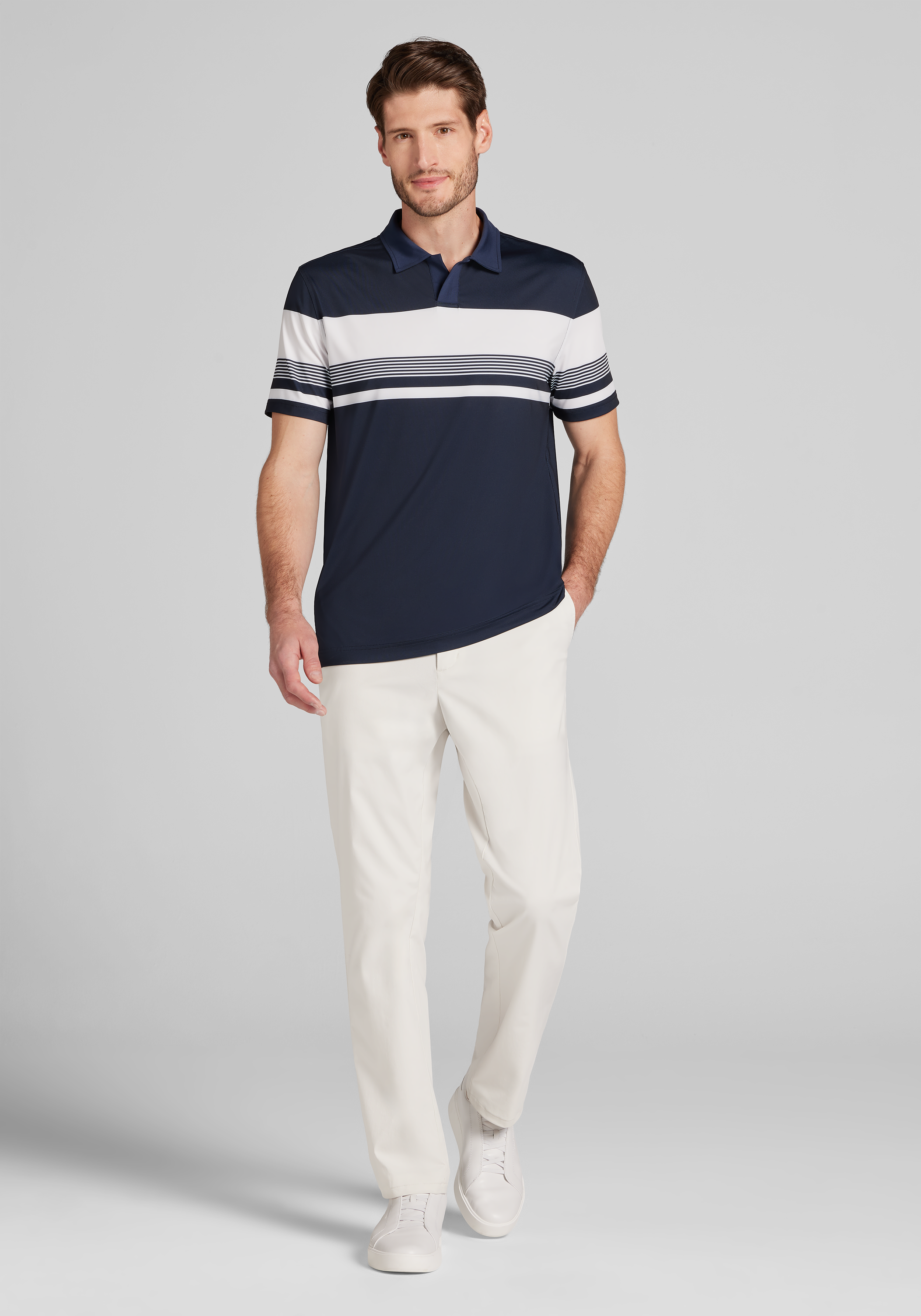 Traveler® Performance Tailored Fit Engineered Stripe Short Sleeve Polo