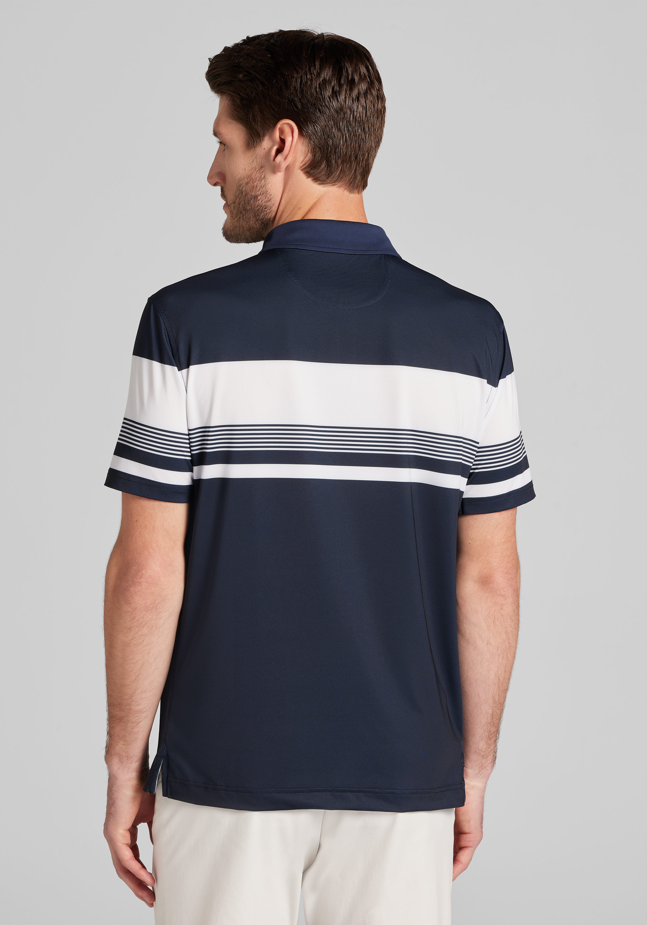 Traveler® Performance Tailored Fit Engineered Stripe Short Sleeve Polo
