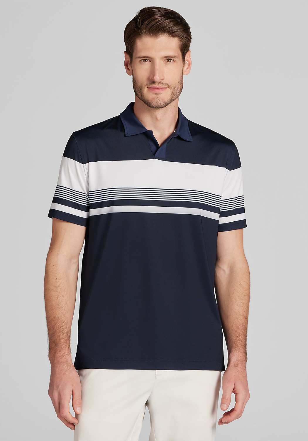 Traveler® Performance Tailored Fit Engineered Stripe Short Sleeve Polo
