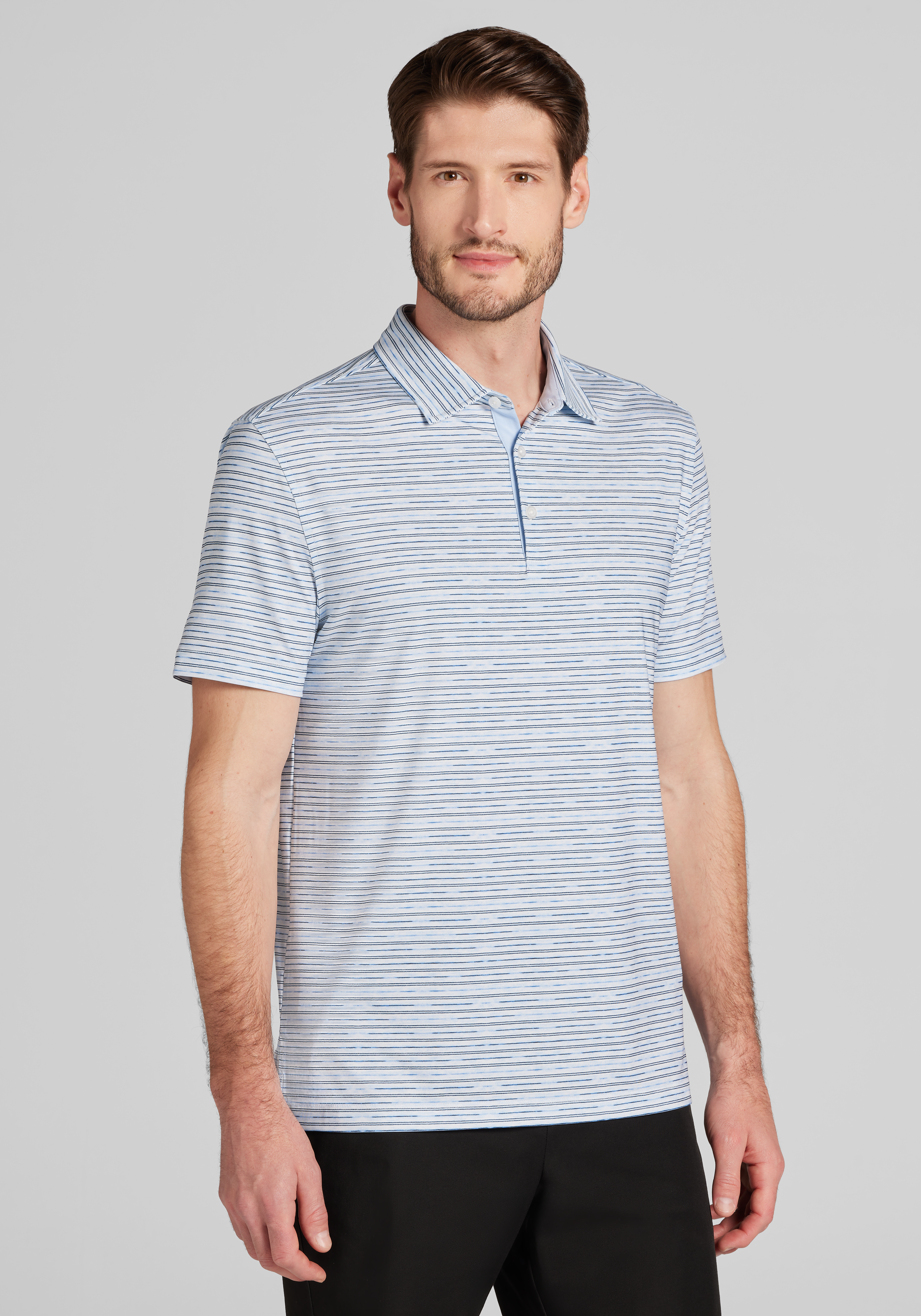 Men's Casual Tops, Traveler® Performance Tailored Fit Space Dyed Stripe Polo - Jos A Bank