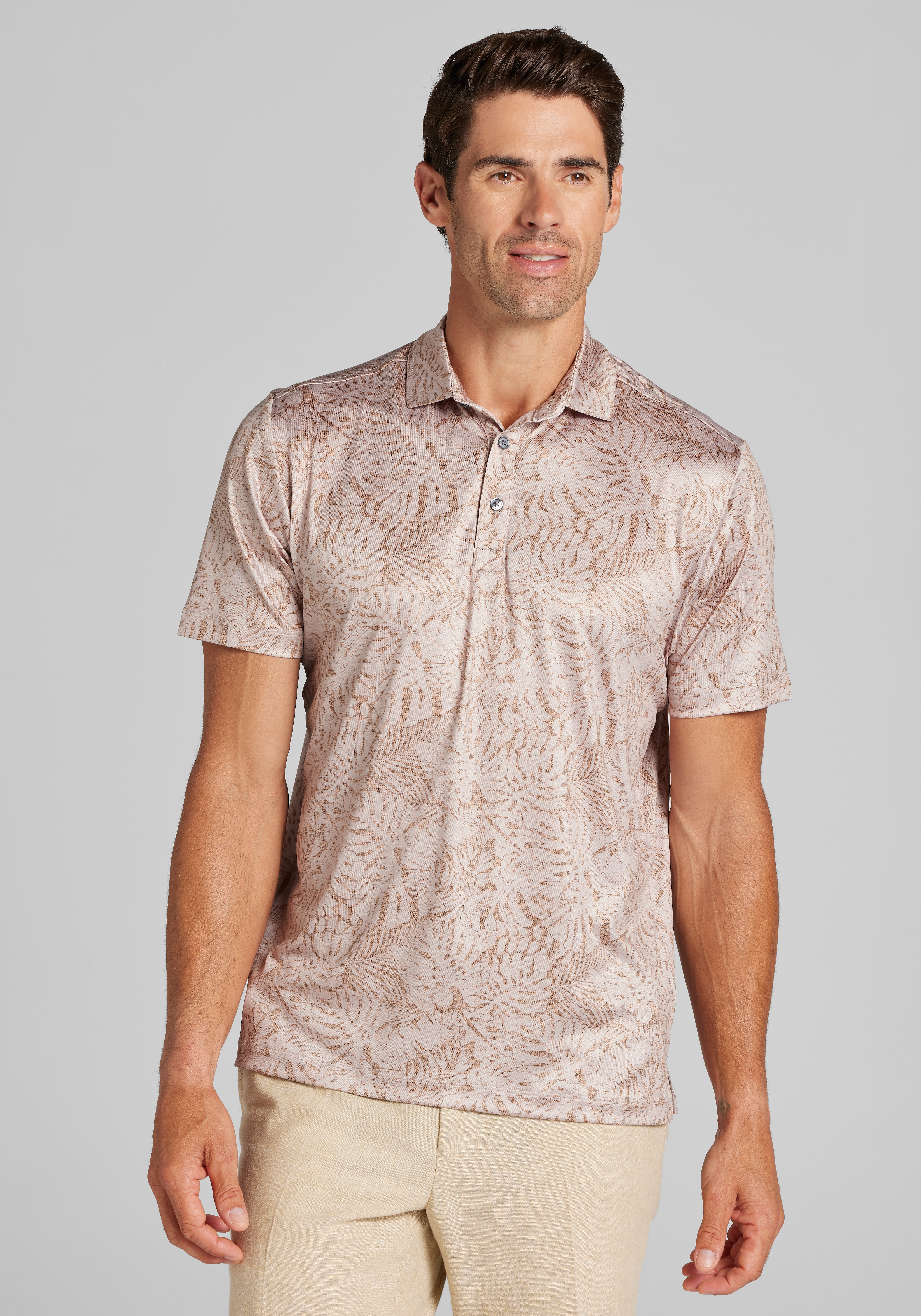 Men's New!, Traveler® Performance Tailored Fit Tropical Foliage Polo - Jos A Bank
