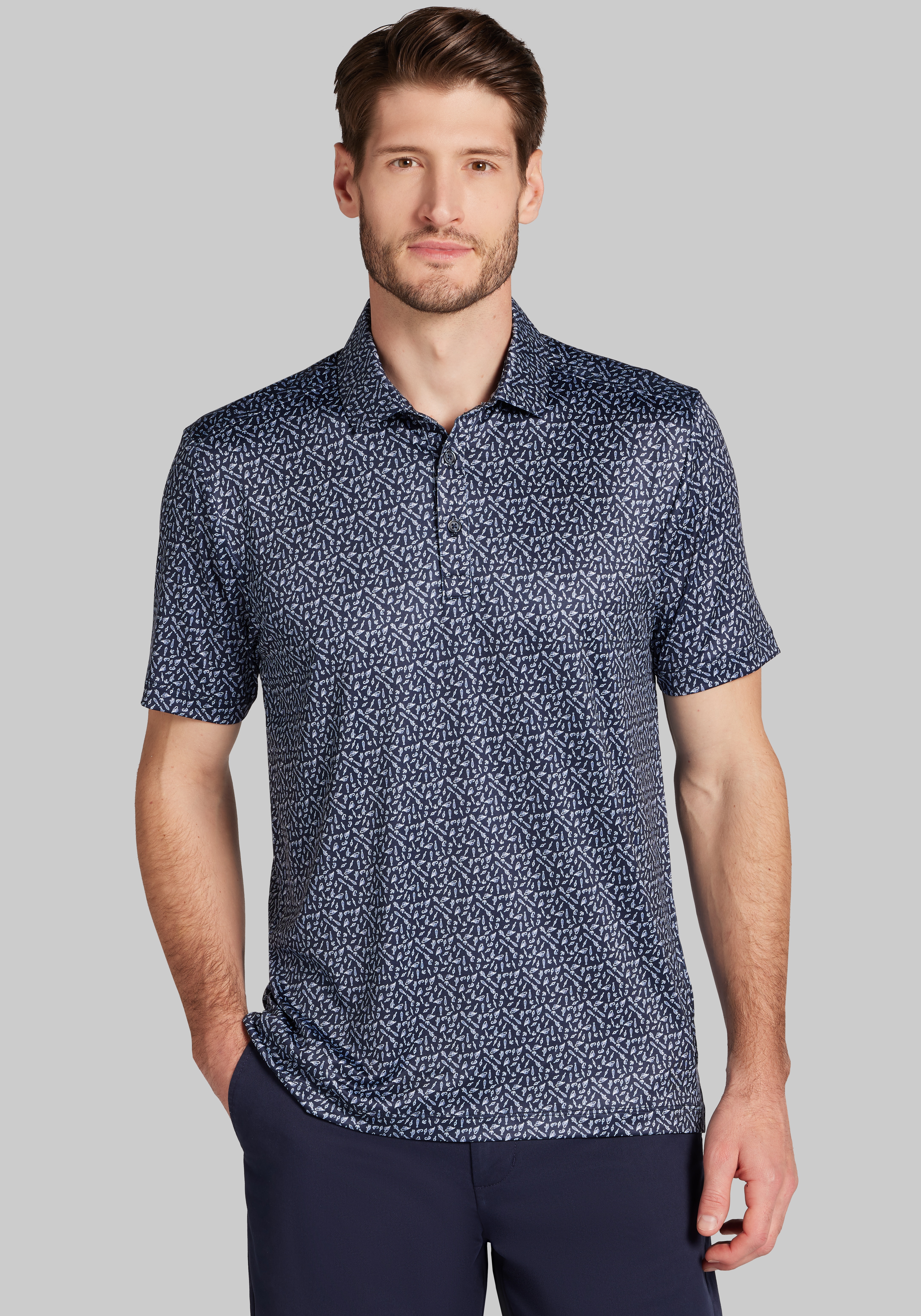 Men's New!, Traveler® Performance Tailored Fit Fishing Lures Polo - Jos A Bank