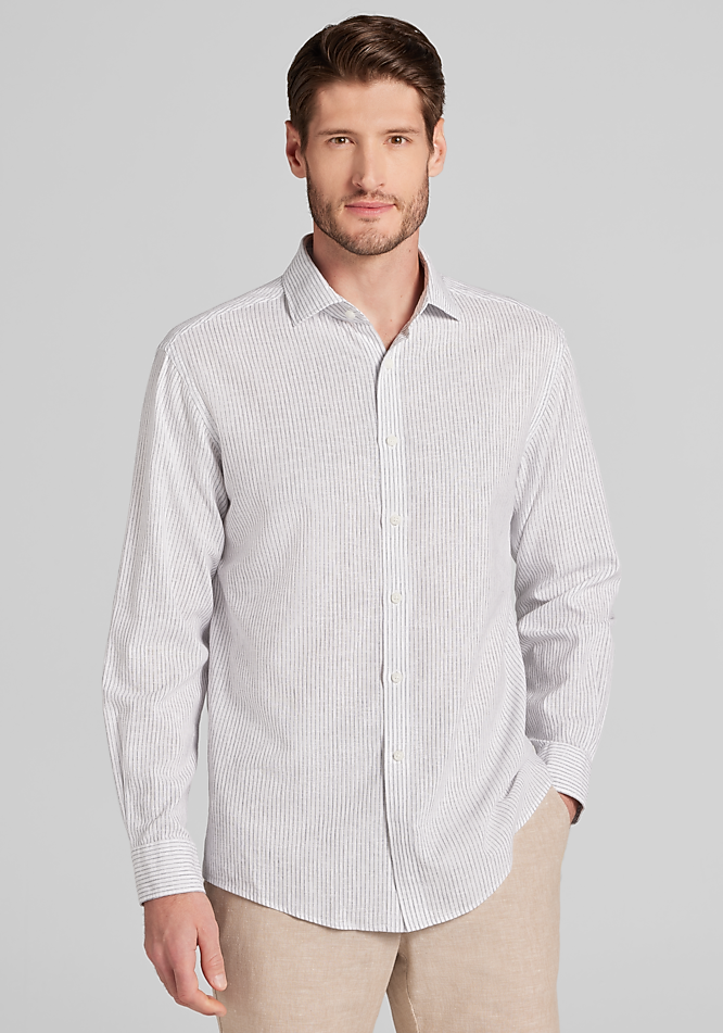 Jos. A. Bank Tailored Fit Chalk Stripe Linen-Cotton Blend Button
