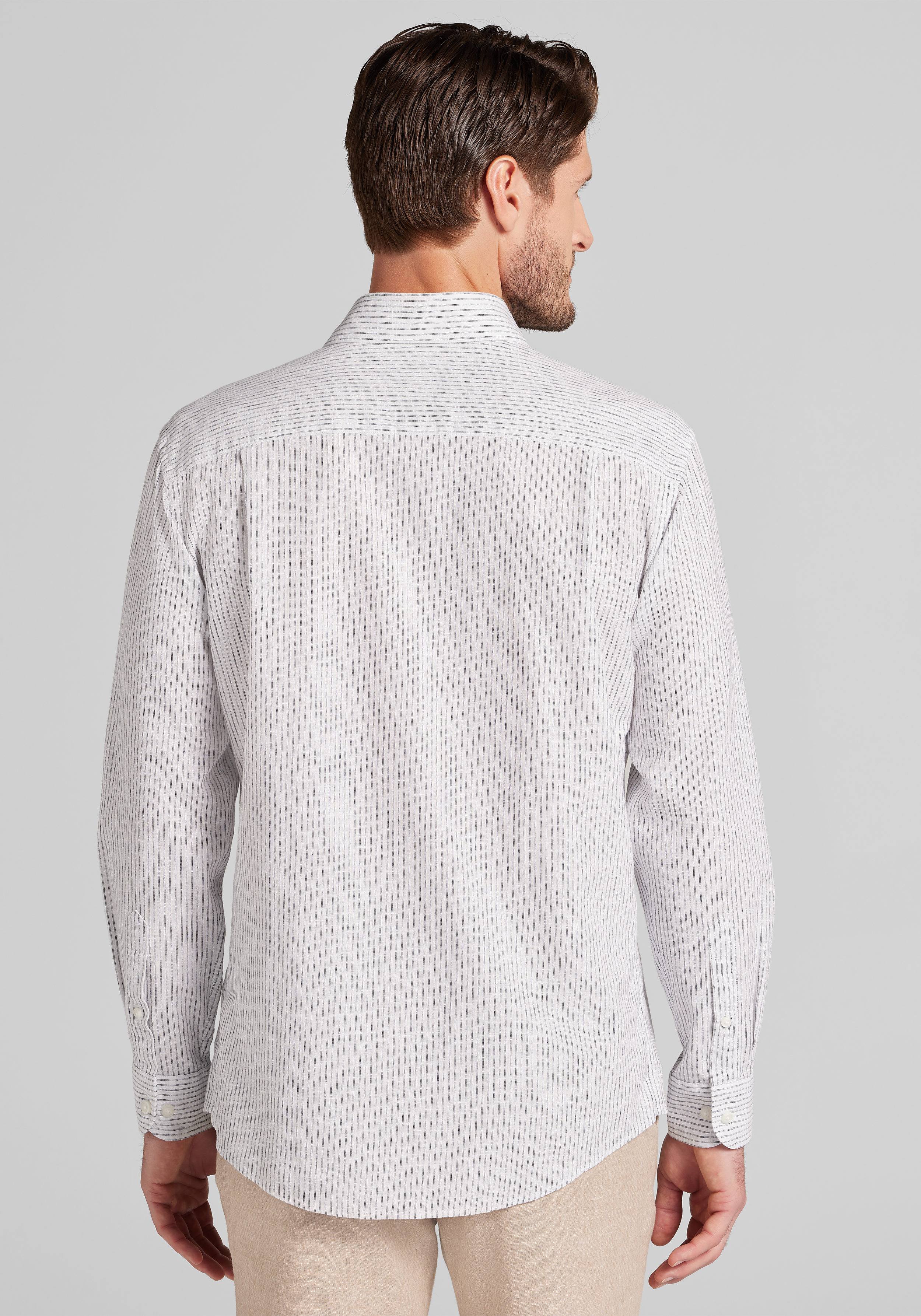 Jos. A. Bank Tailored Fit Chalk Stripe Linen-Cotton Blend Sportshirt