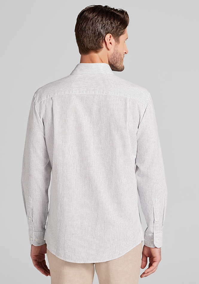 Jos. A. Bank Tailored Fit Chalk Stripe Linen-Cotton Blend Button