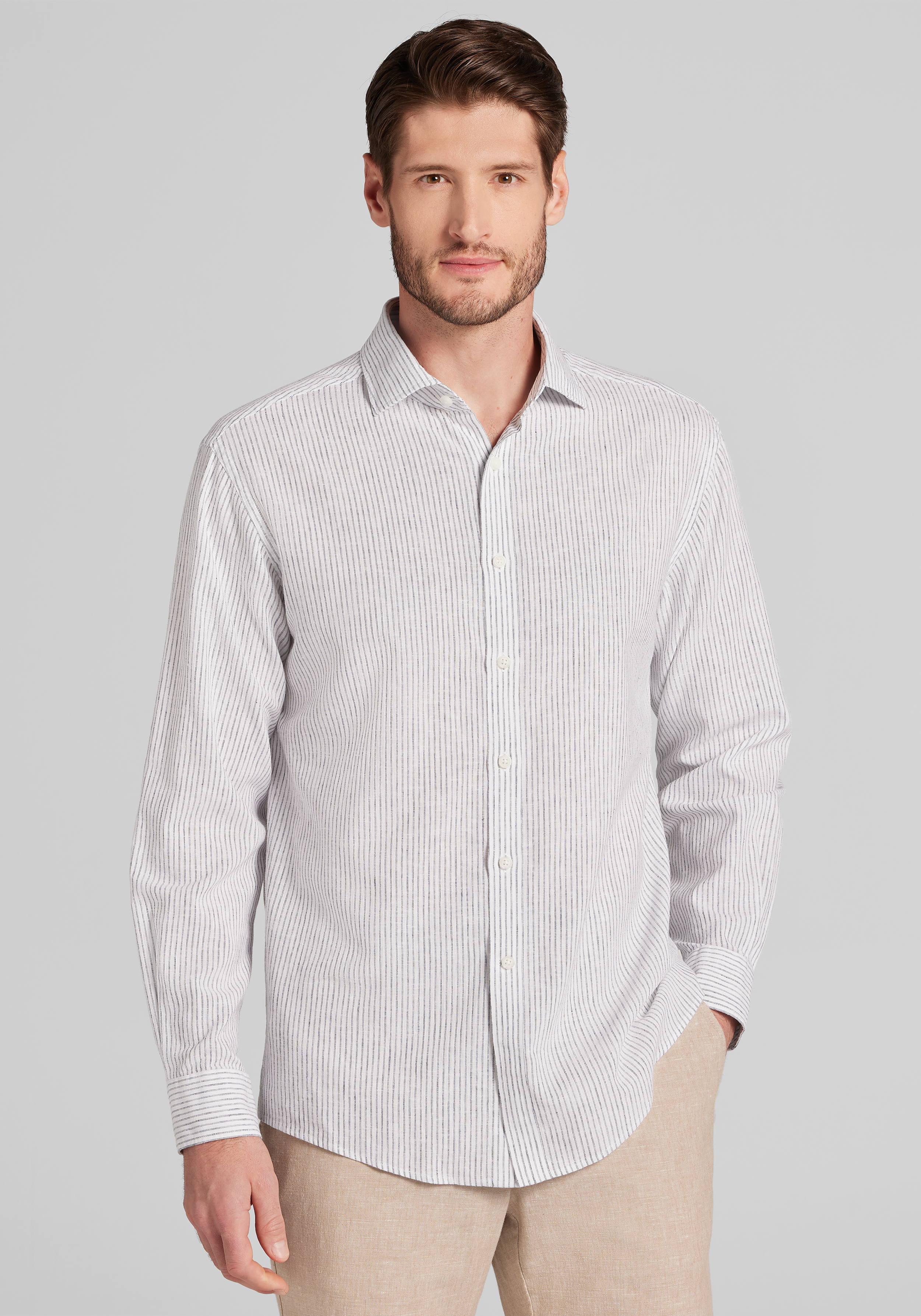 Men's New!, Jos. A. Bank Tailored Fit Chalk Stripe Linen-Cotton Blend Sportshirt - Jos A Bank