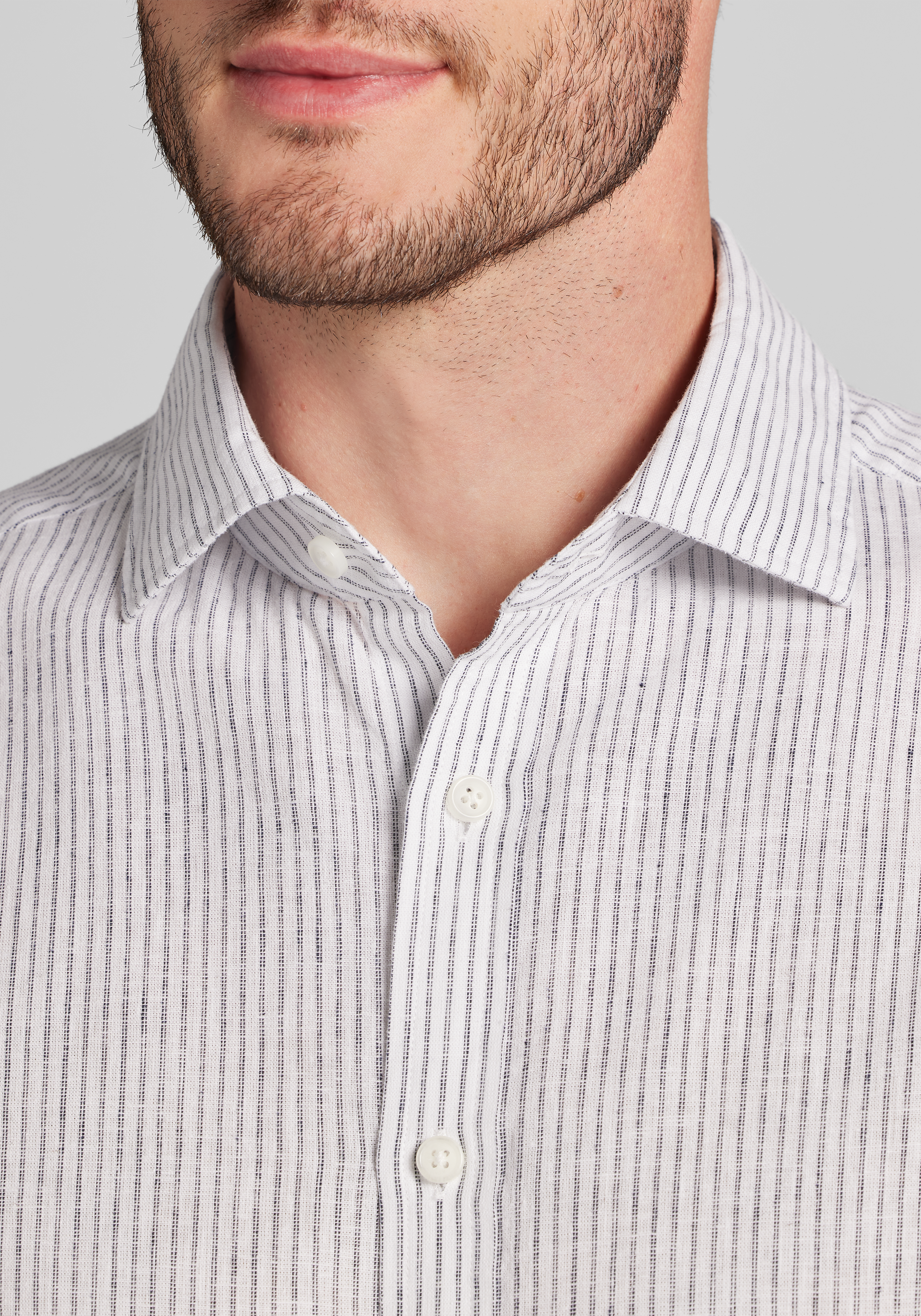 Jos. A. Bank Tailored Fit Chalk Stripe Linen-Cotton Blend Button Up Shirt - Big & Tall CLEARANCE
