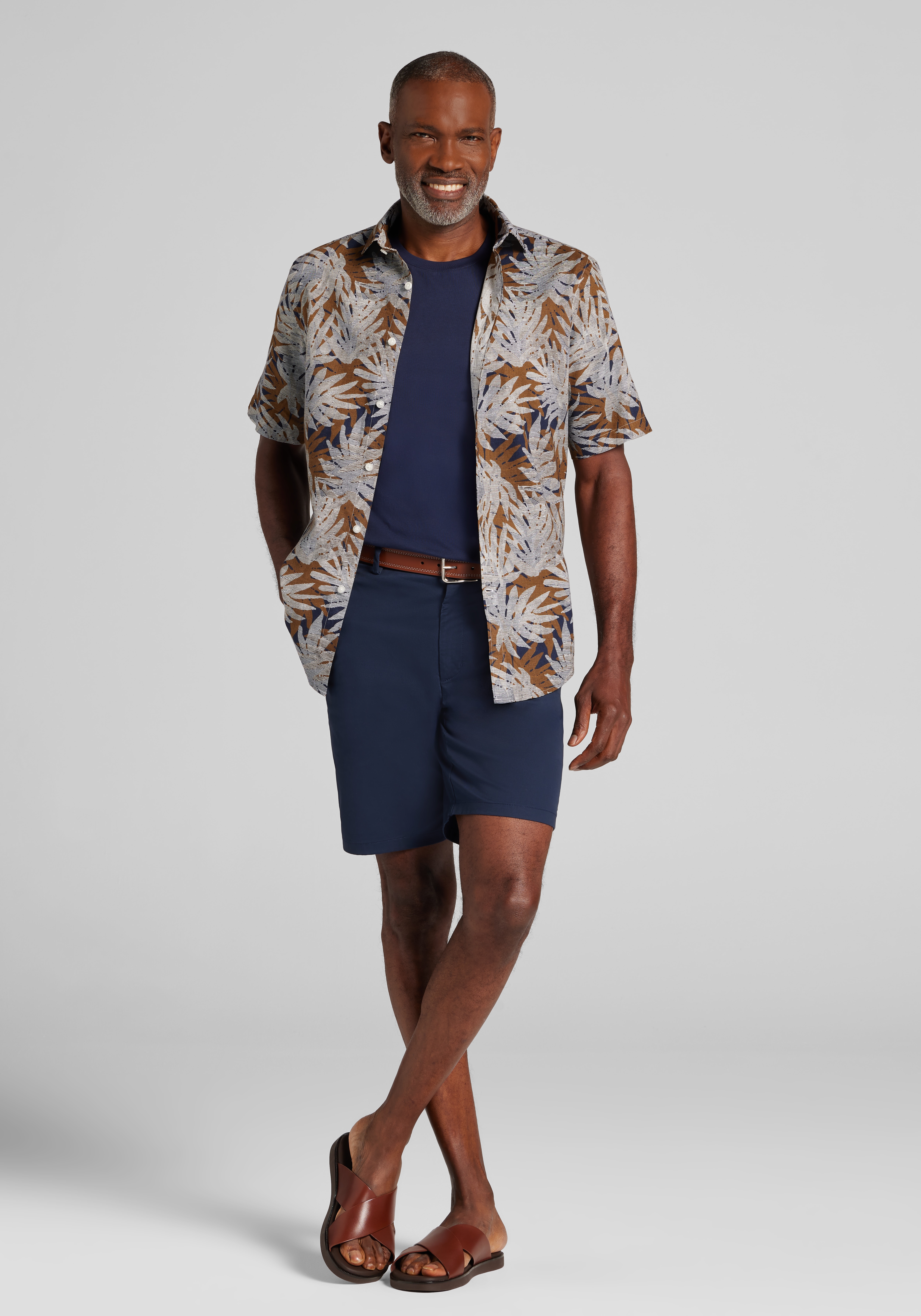 Jos. A. Bank Tailored Fit Large Fern Palm Short Sleeve Sportshirt