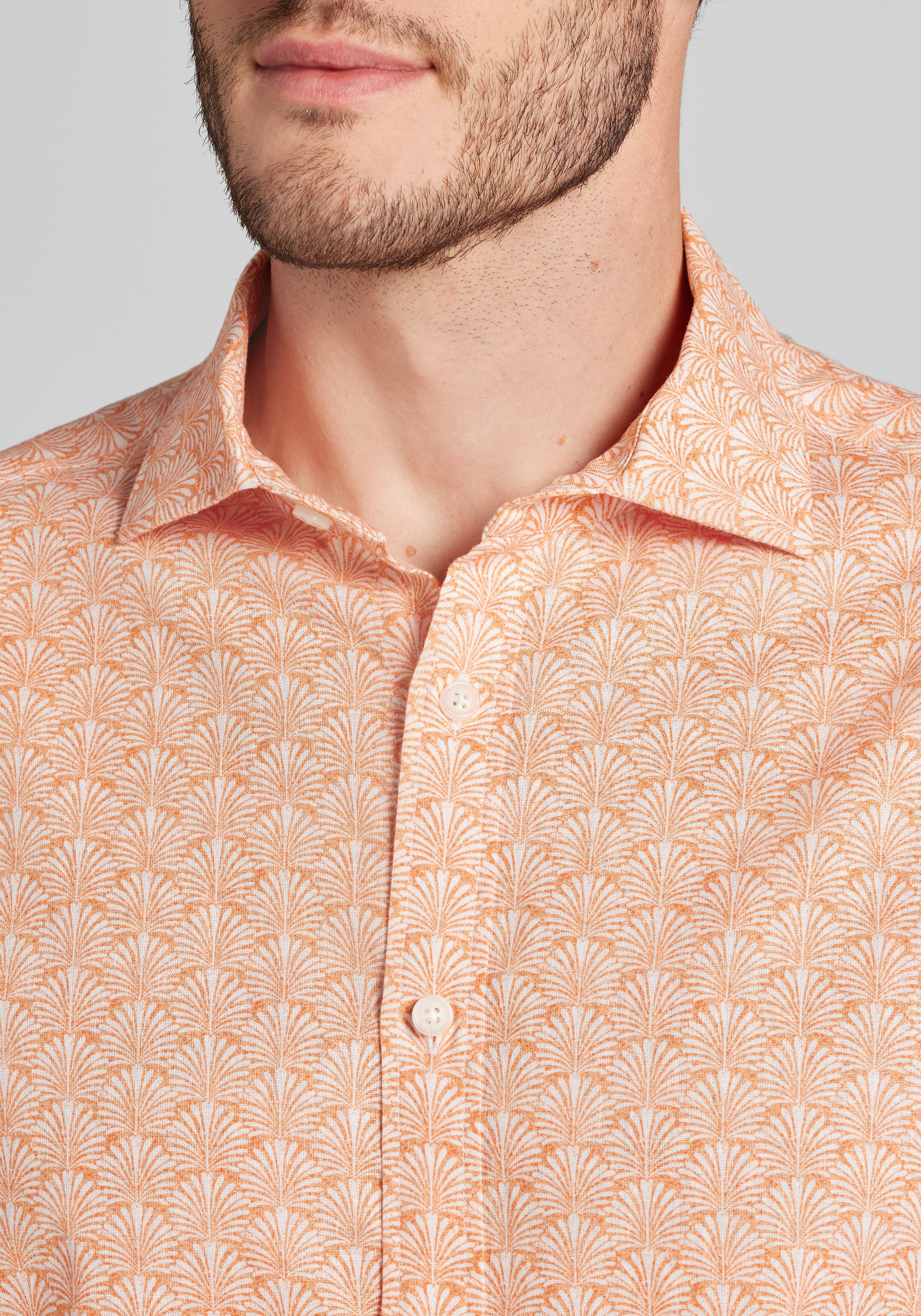Jos. A. Bank Tailored Fit Palm Fans Short Sleeve Sportshirt