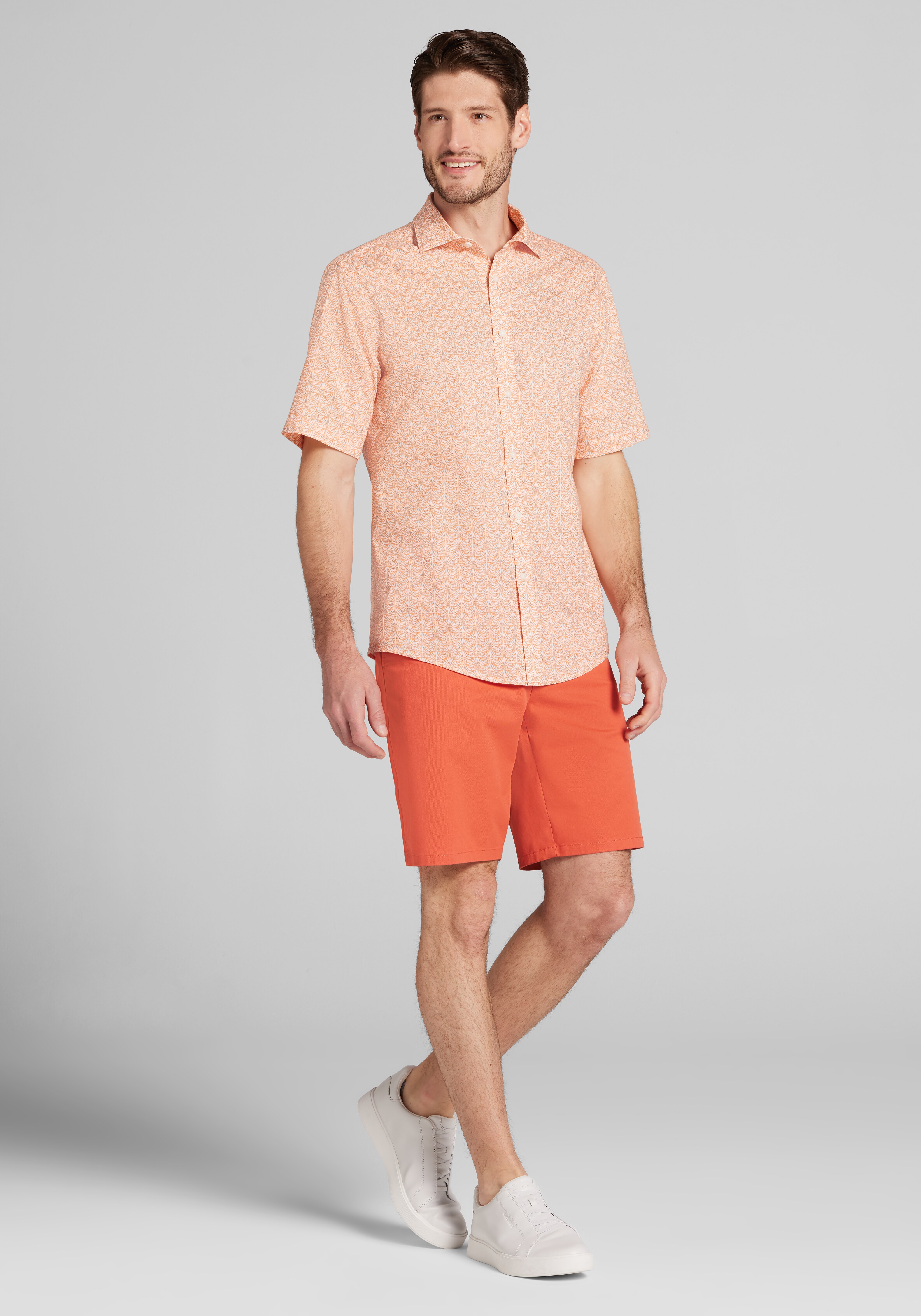 Jos. A. Bank Tailored Fit Palm Fans Short Sleeve Sportshirt