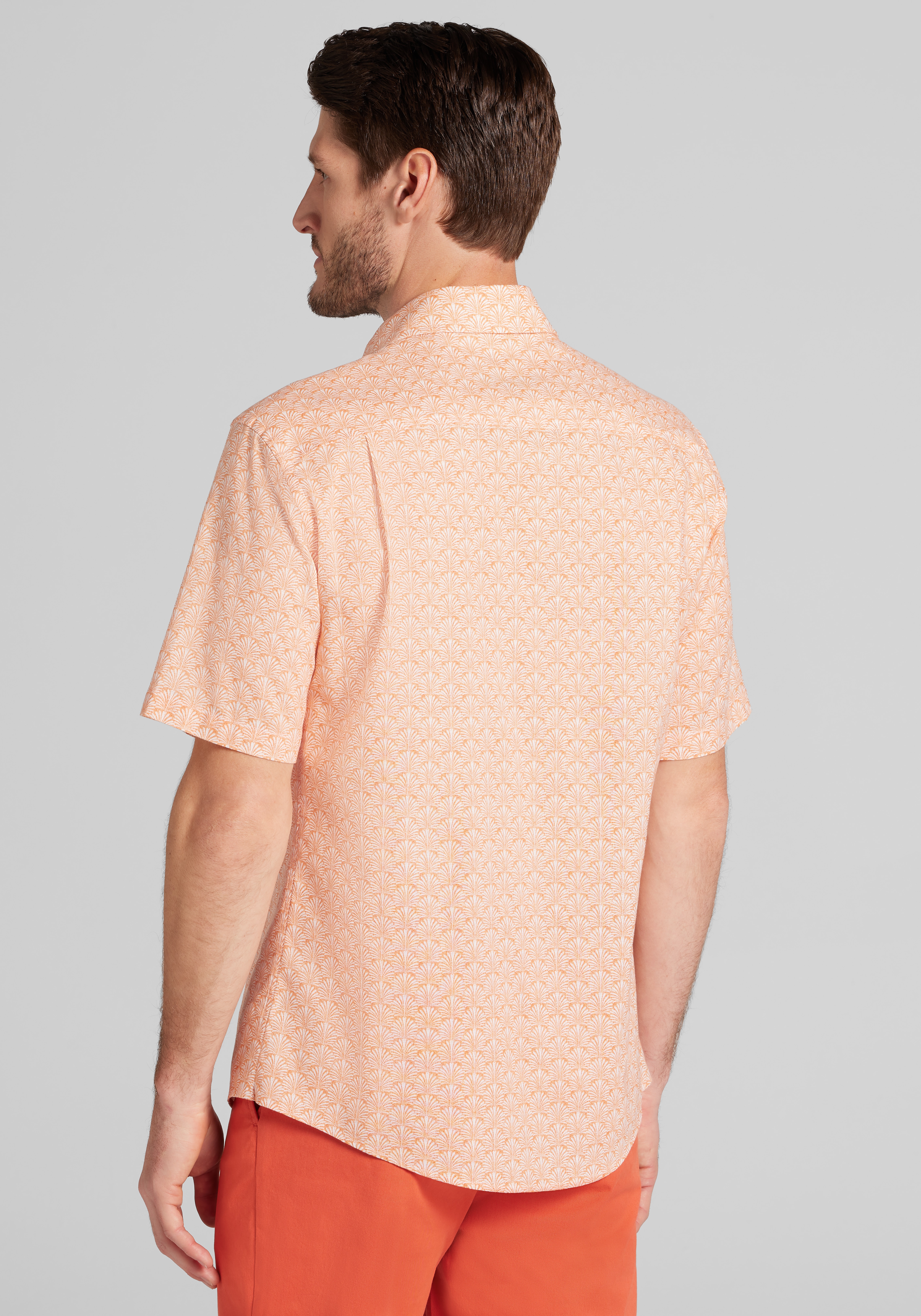 Jos. A. Bank Tailored Fit Palm Fans Short Sleeve Sportshirt