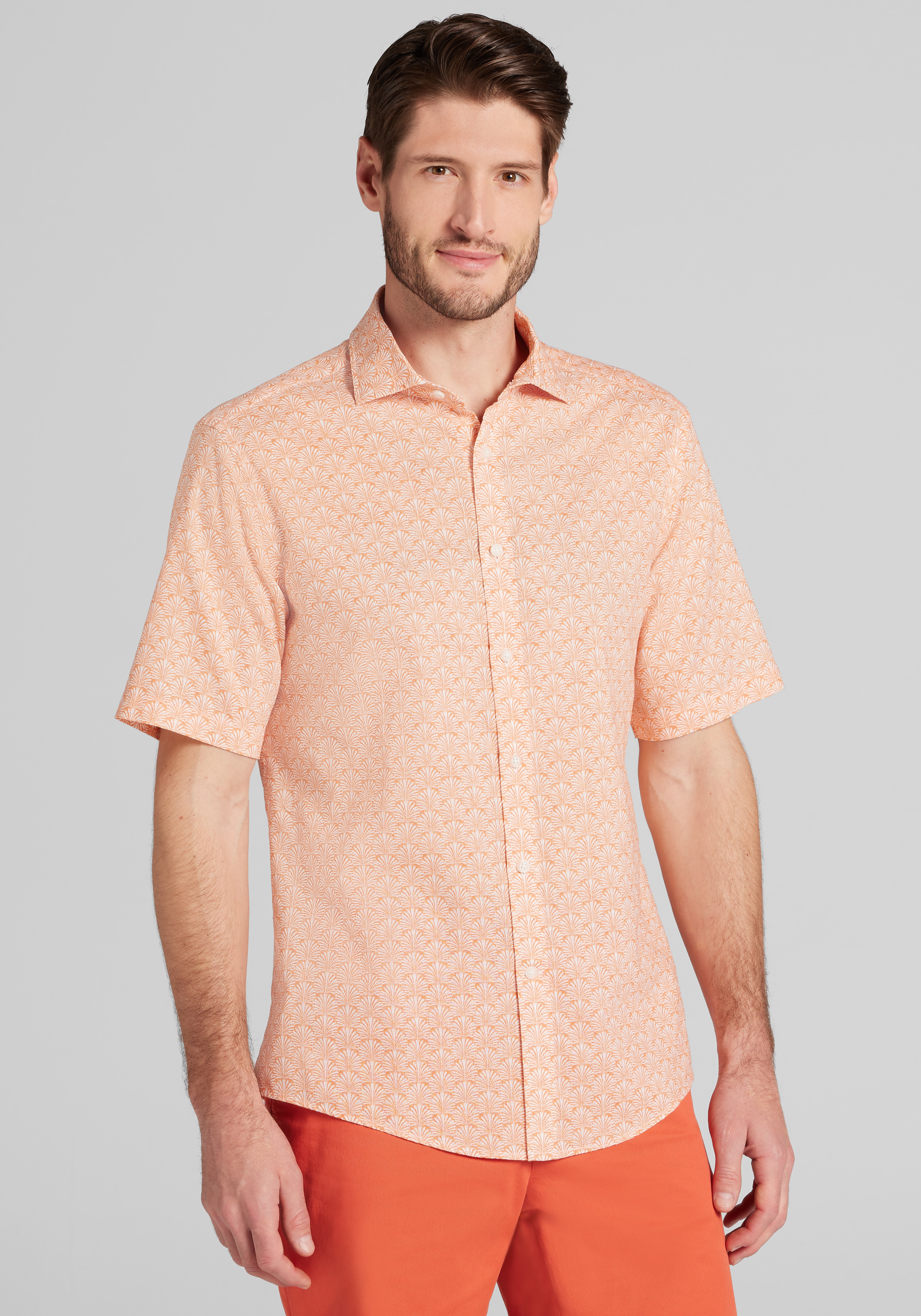 Men's New!, Jos. A. Bank Tailored Fit Palm Fans Short Sleeve Sportshirt - Jos A Bank