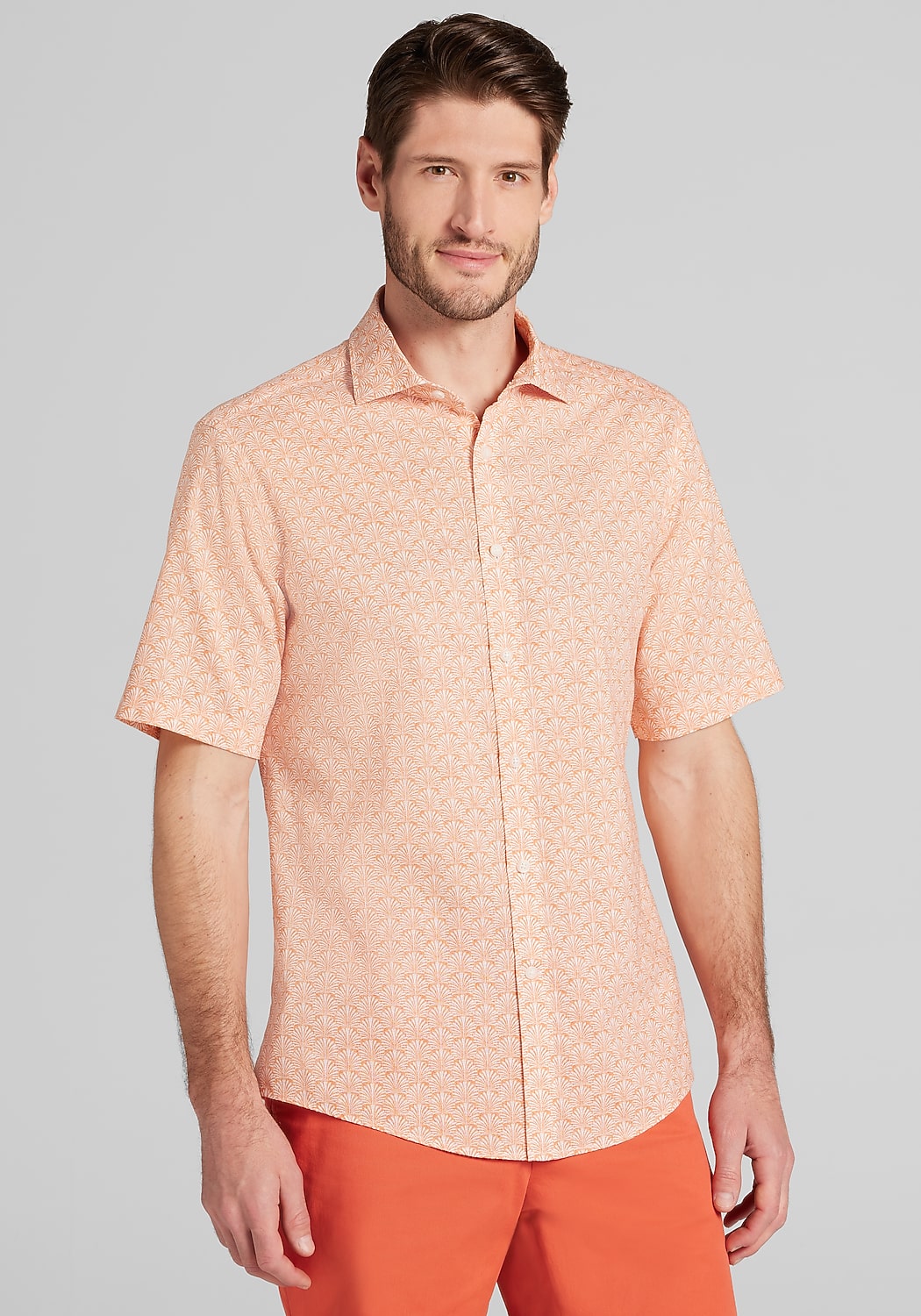 Jos. A. Bank Tailored Fit Palm Fans Short Sleeve Sportshirt - Big & Tall